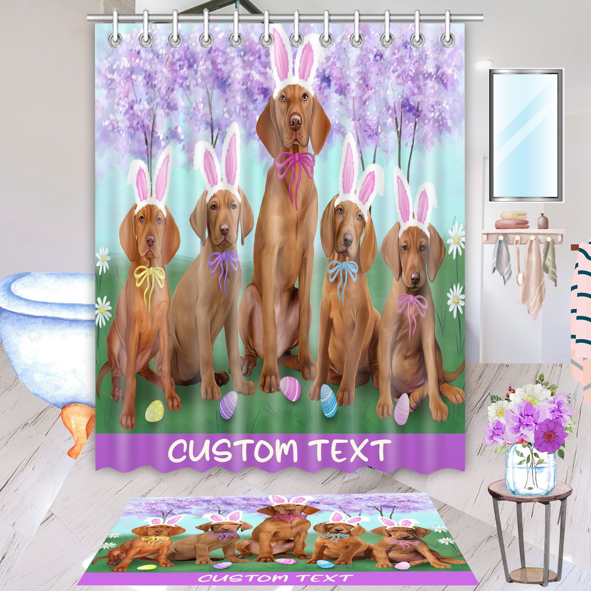 Vizsla Hundebadematte & Duschvorhang Set Weihnachten personalisiert viele Designs neu mit Etikett - Bild 1 von 24