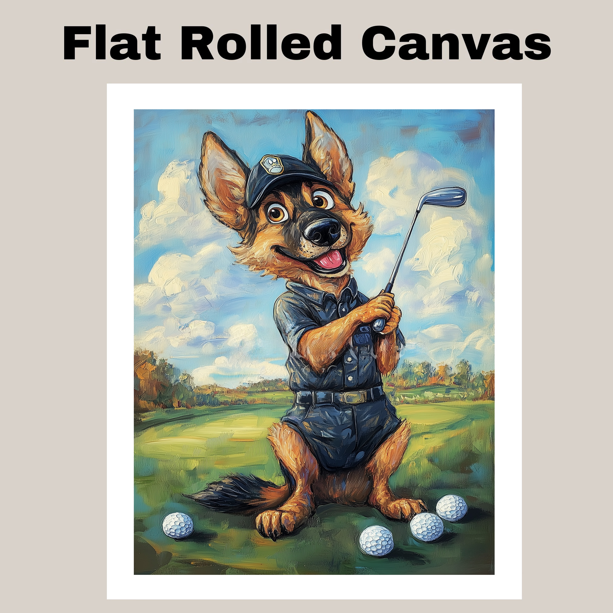 German Shepherd Golf Dog Canvas Print for Pet Lovers Sports Painting for Kids
