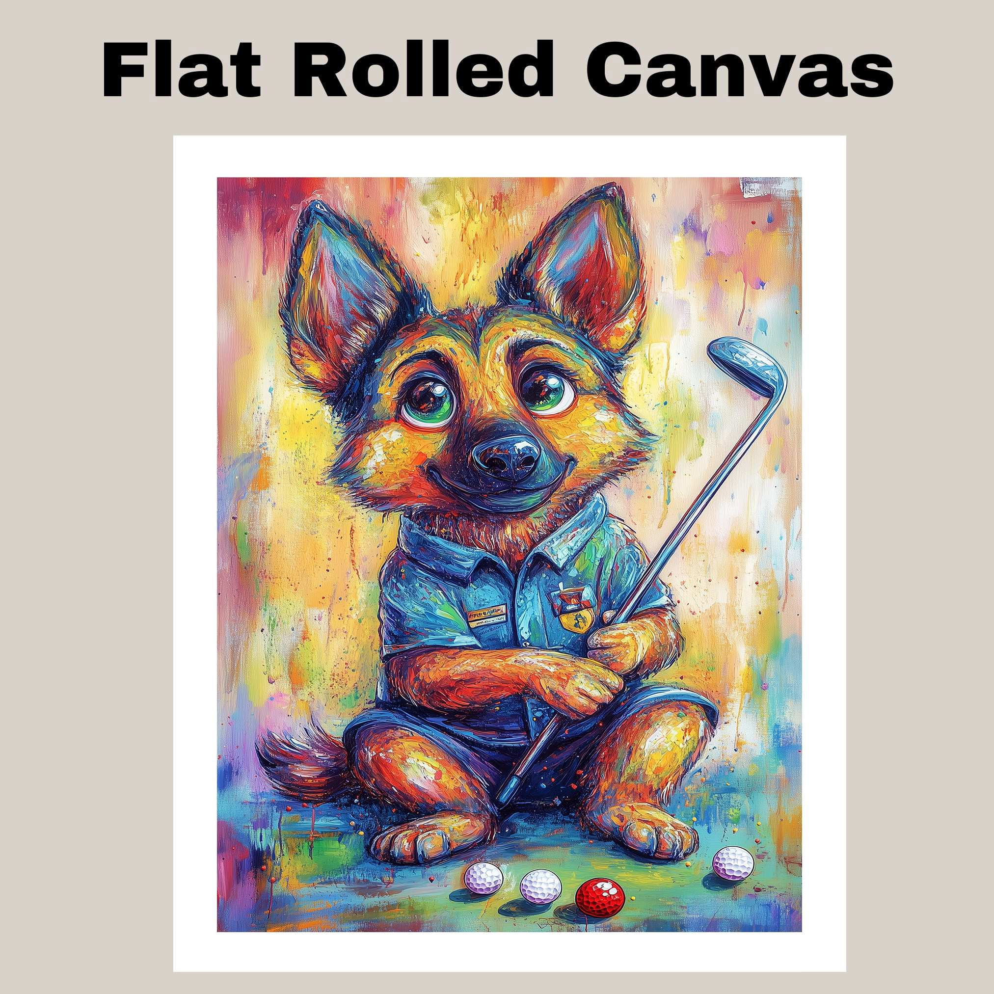 German Shepherd Painting for Dad’s Game Room Decor Golf Sports Artwork for Gifts