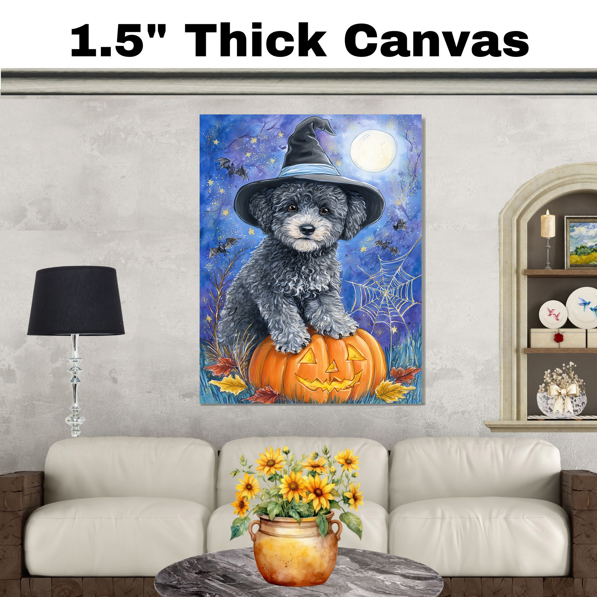 Poodle Puppy Canvas Wall Art Halloween Dog Lover Gift for Home Living Room Decor - Picture 13 of 13