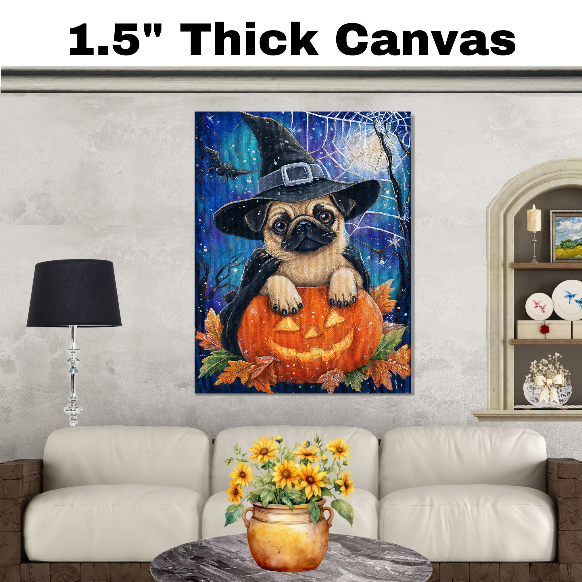 Halloween Pug Dog Canvas Art for Farmhouse Fall Autumn Decorations for Home - Picture 13 of 13