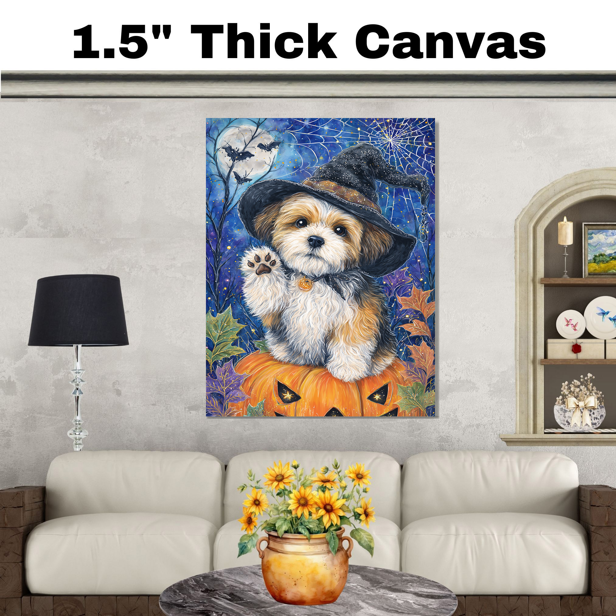 Shih Tzu Perro Espeluznante Murciélago Pintura Obra de Arte para Halloween Decoración de Pared para Granja - Imagen 13 de 13