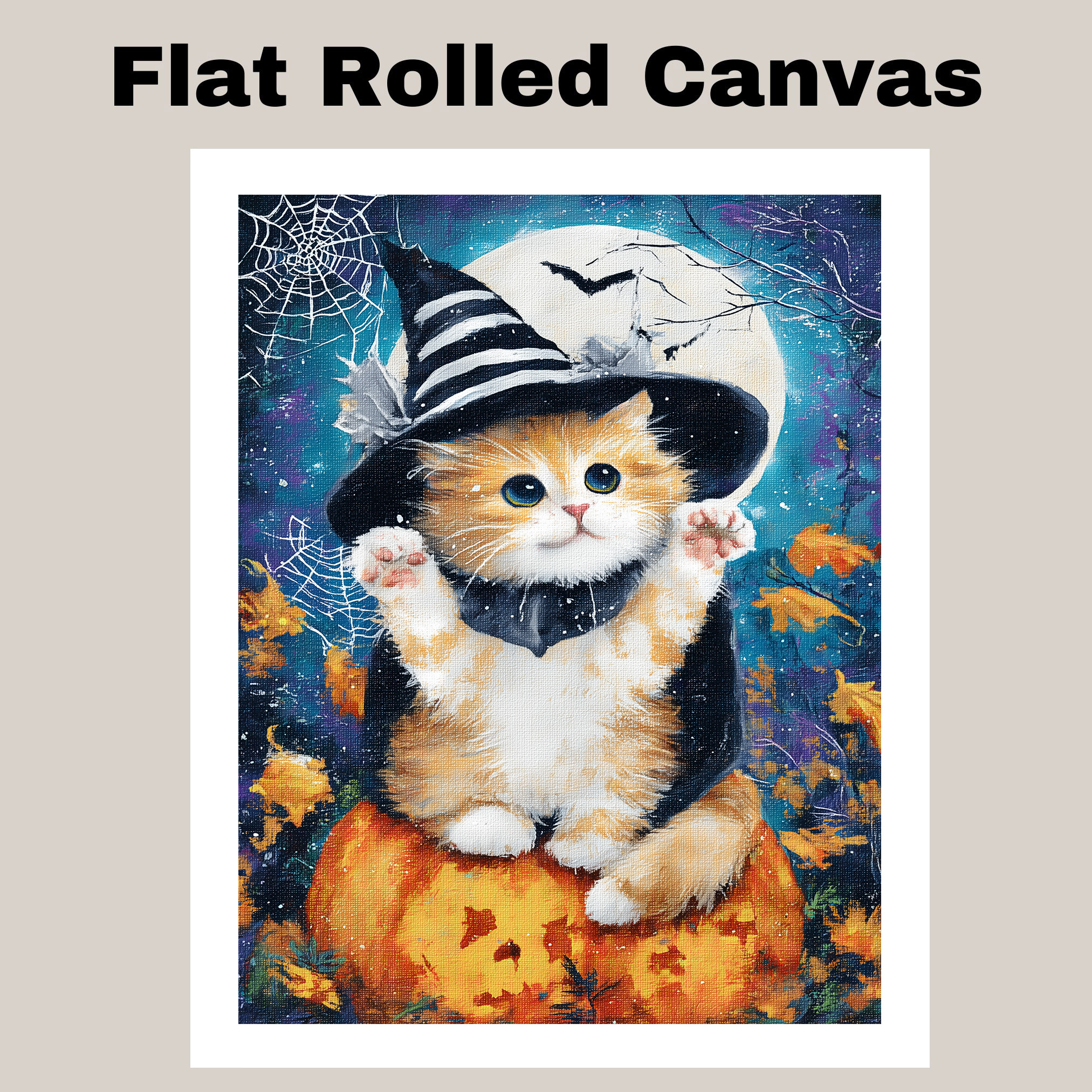 Persian Cat Witch Hat Canvas for Autumn Pumpkin Wall Art for Cat Mom’s Bedroom