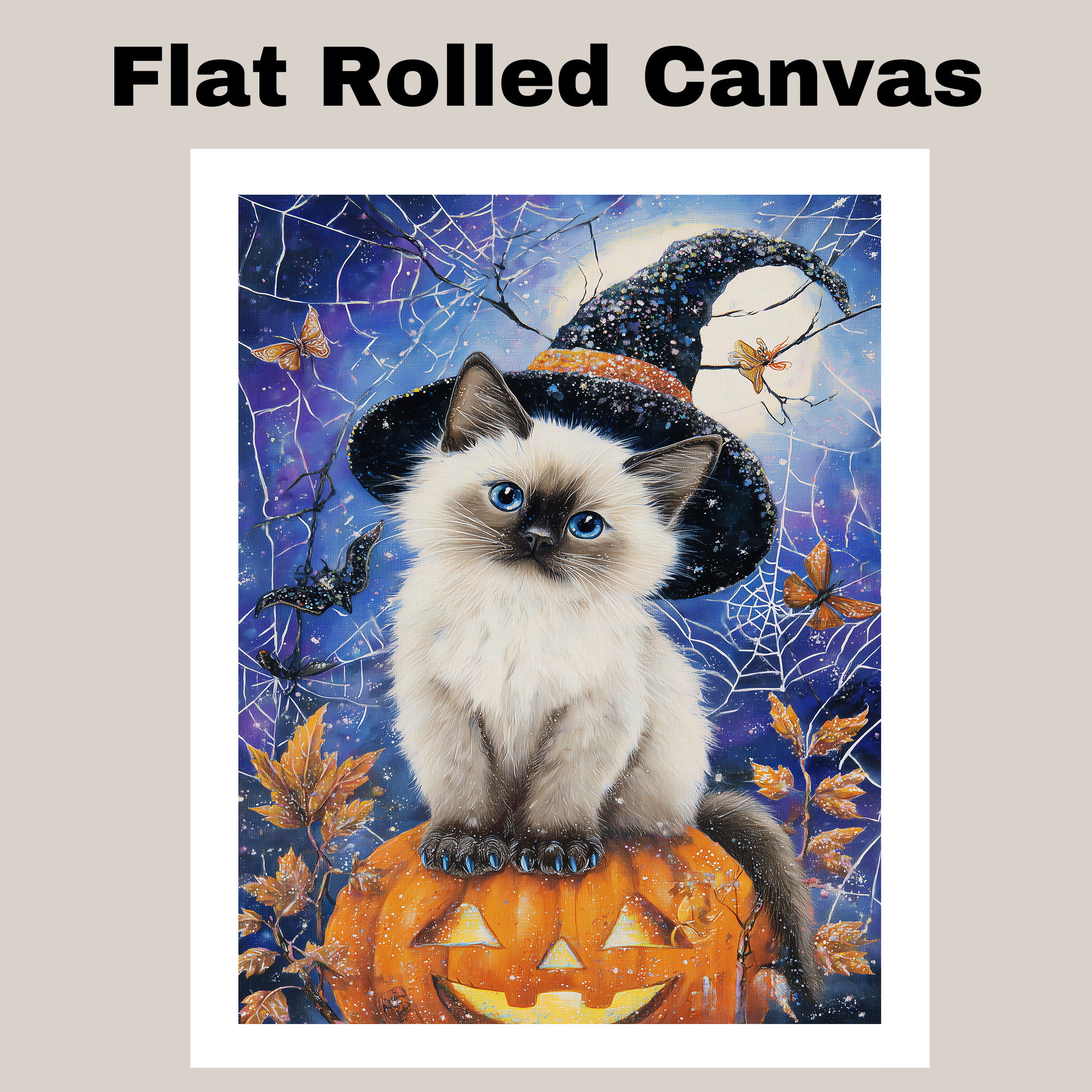 Siamese Cat Canvas Print Pumpkin Spooky Decor for Cat Dad’s Halloween Wall Decor