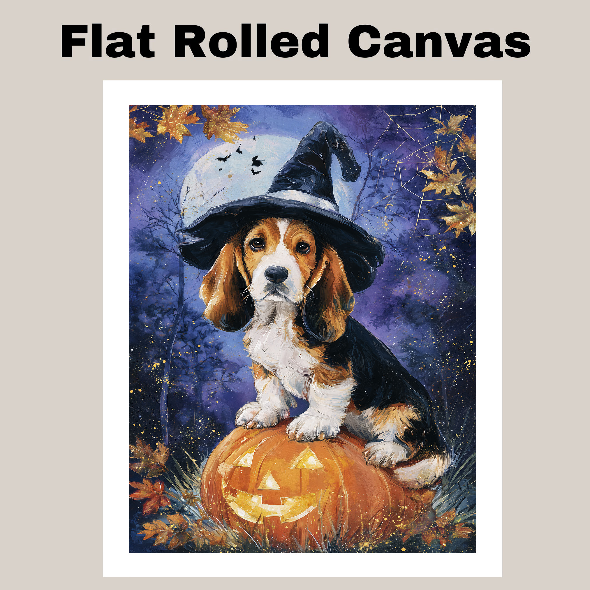 Basset Hound Canvas Dog Autumn Forest Bathroom Wall Art Painting for Living Room