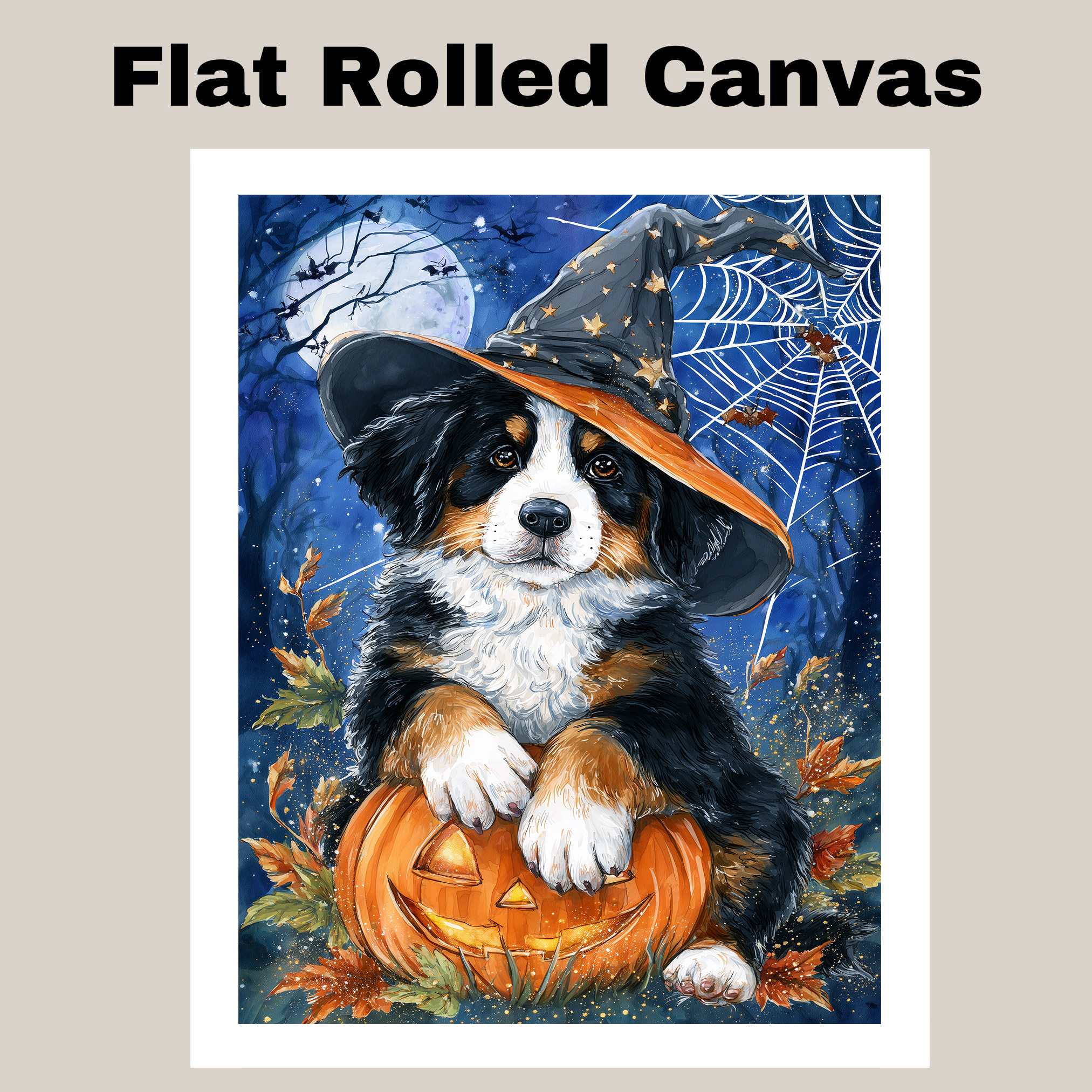 Bernese Mountain Dog Halloween Canvas with Pumpkin Art for Dog Lovers Bedroom