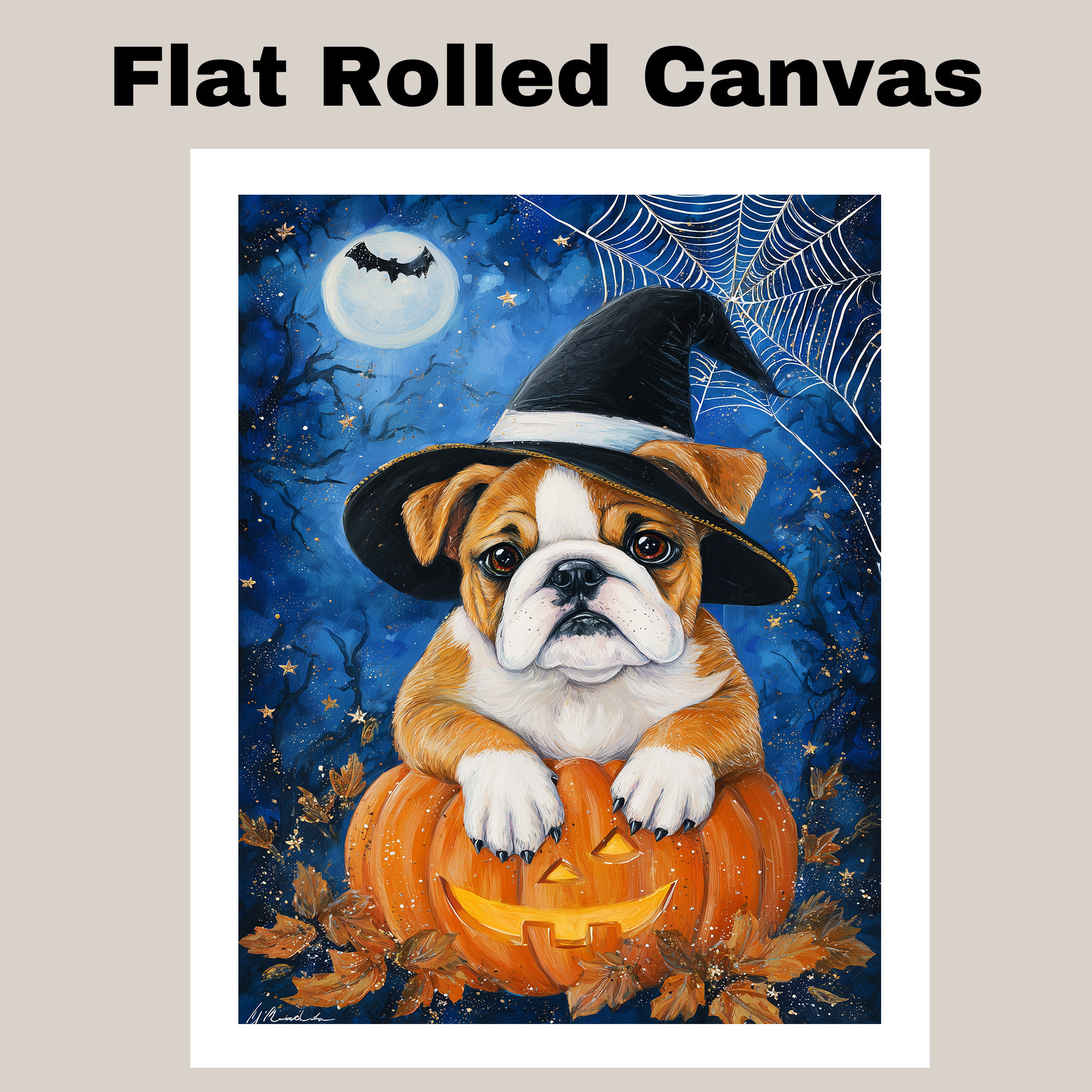Halloween Bulldog Canvas Fall Art for Seasonal Pet Lover Decoration for Kitchen