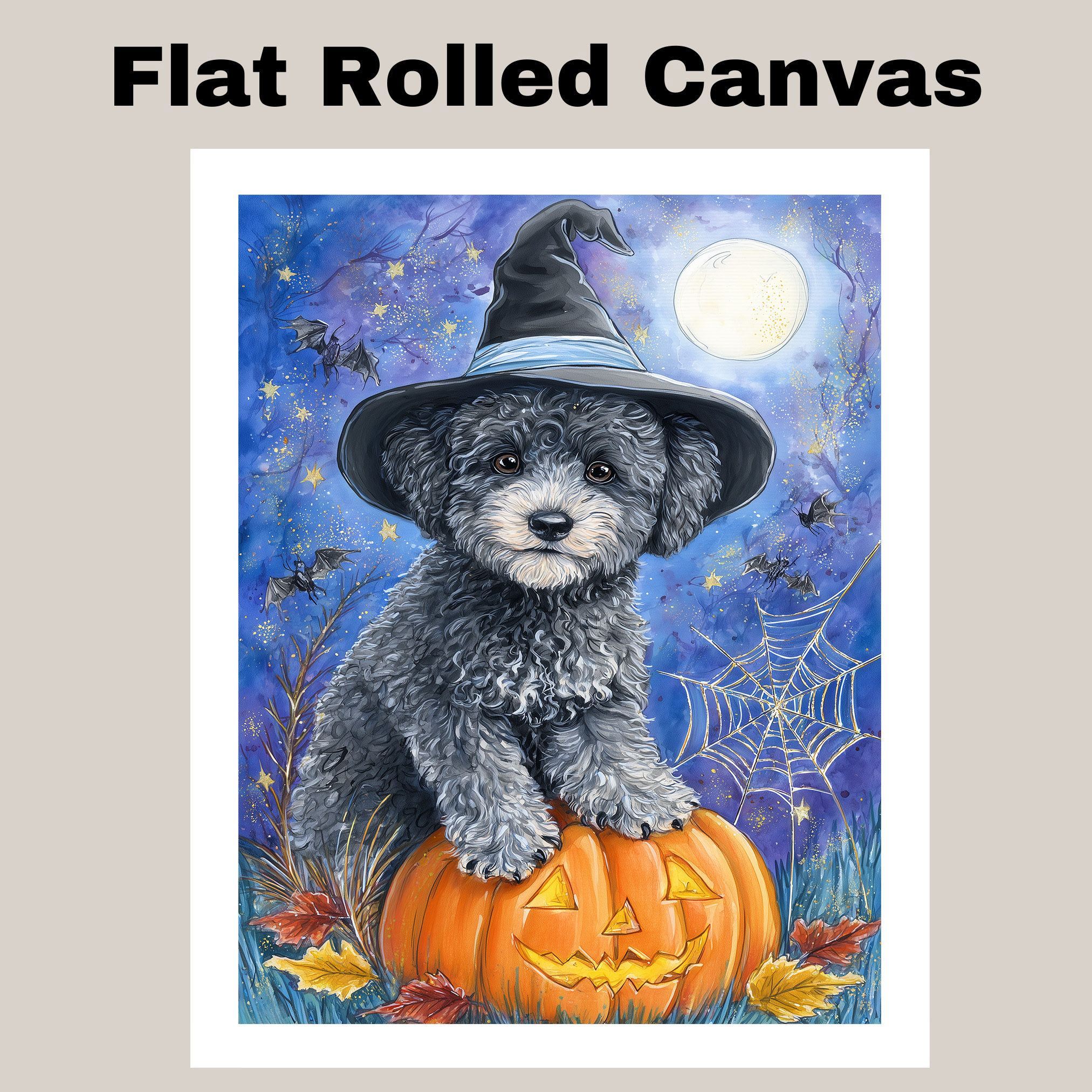 Poodle Puppy Canvas Wall Art Halloween Dog Lover Gift for Home Living Room Decor - Picture 12 of 13