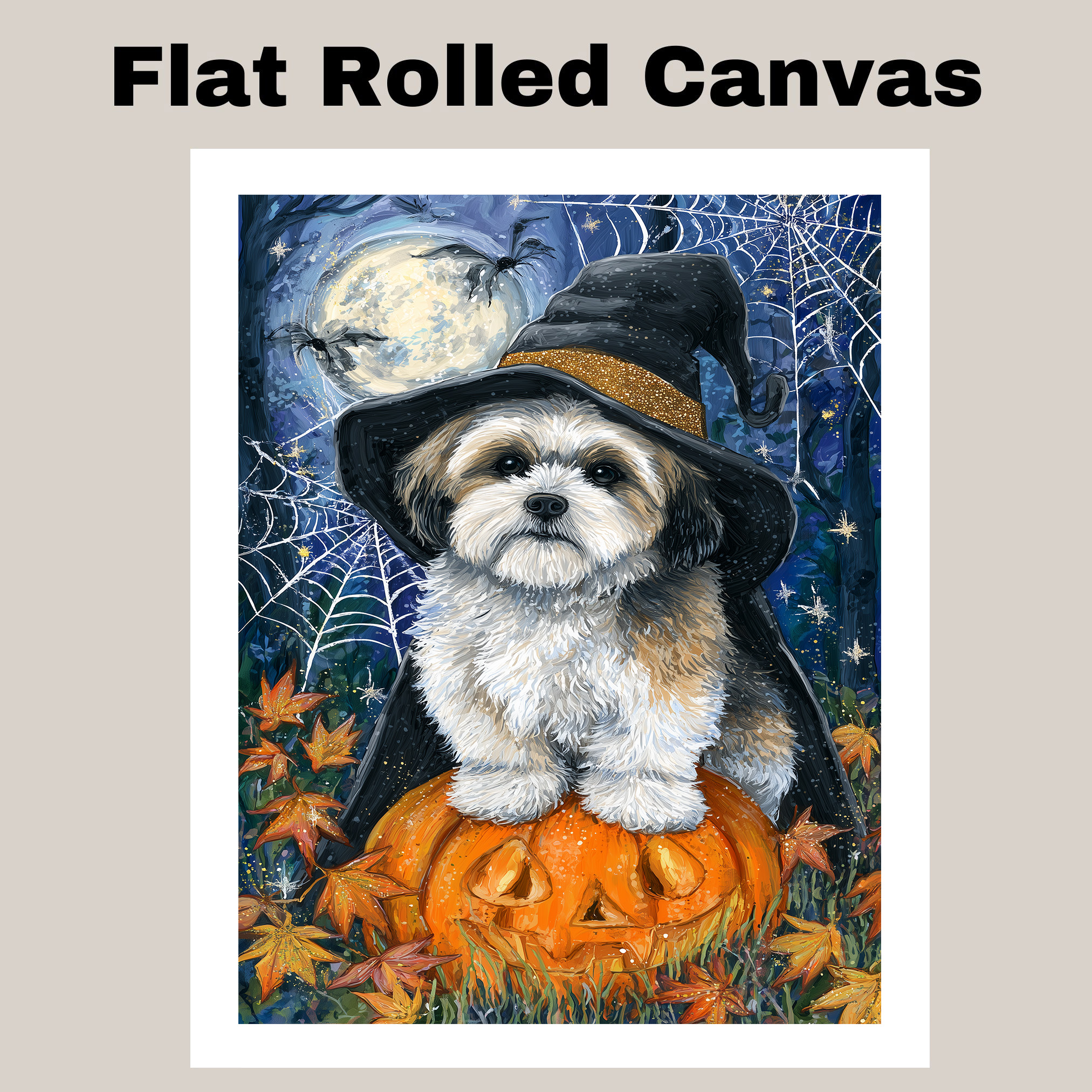 Lhasa Apso Dog Spider Webs Halloween Canvas Wall Art for Living Room Decoration