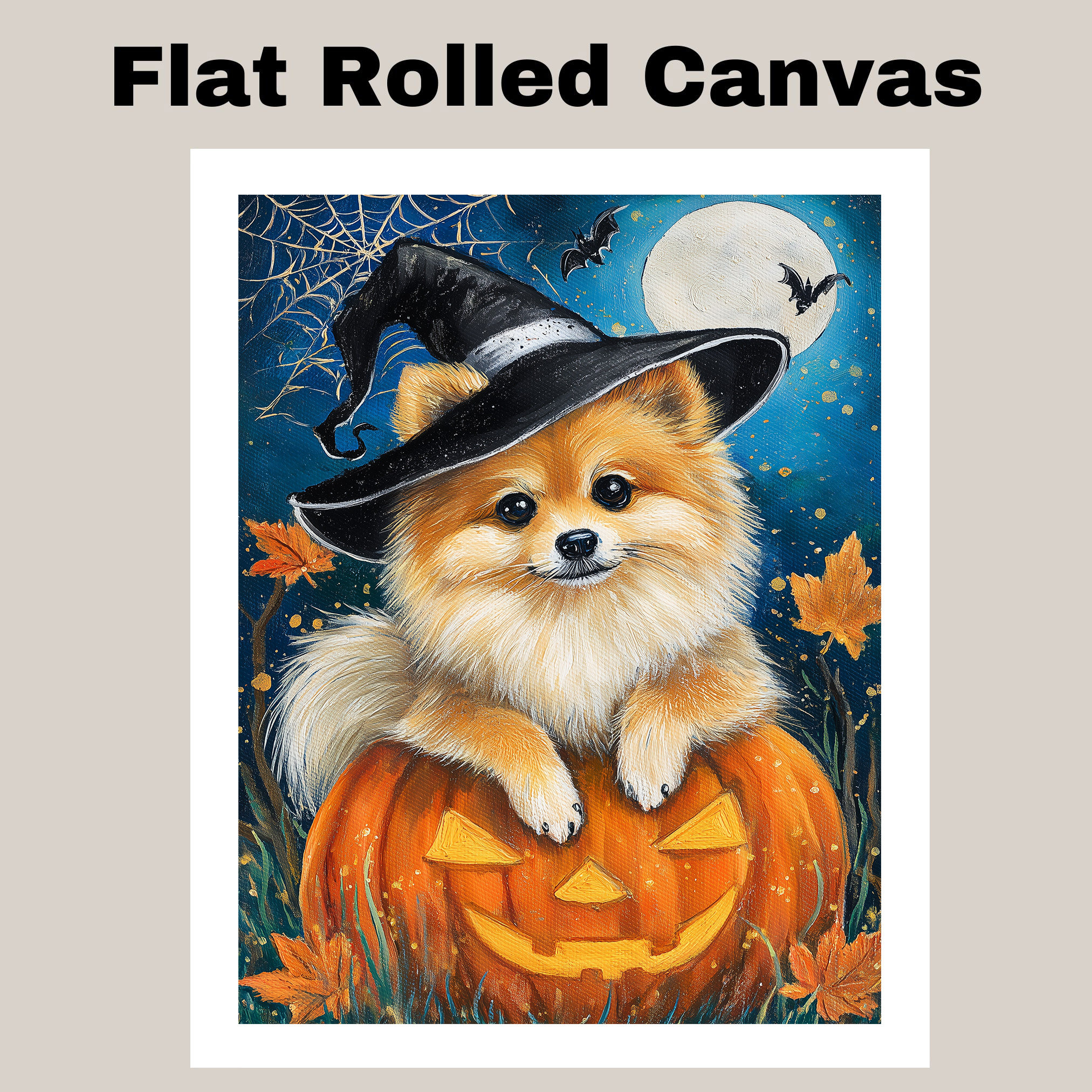 Halloween Pomeranian Dog Canvas Wall Art Pumpkin Decor for Dog Lovers Farmhouse