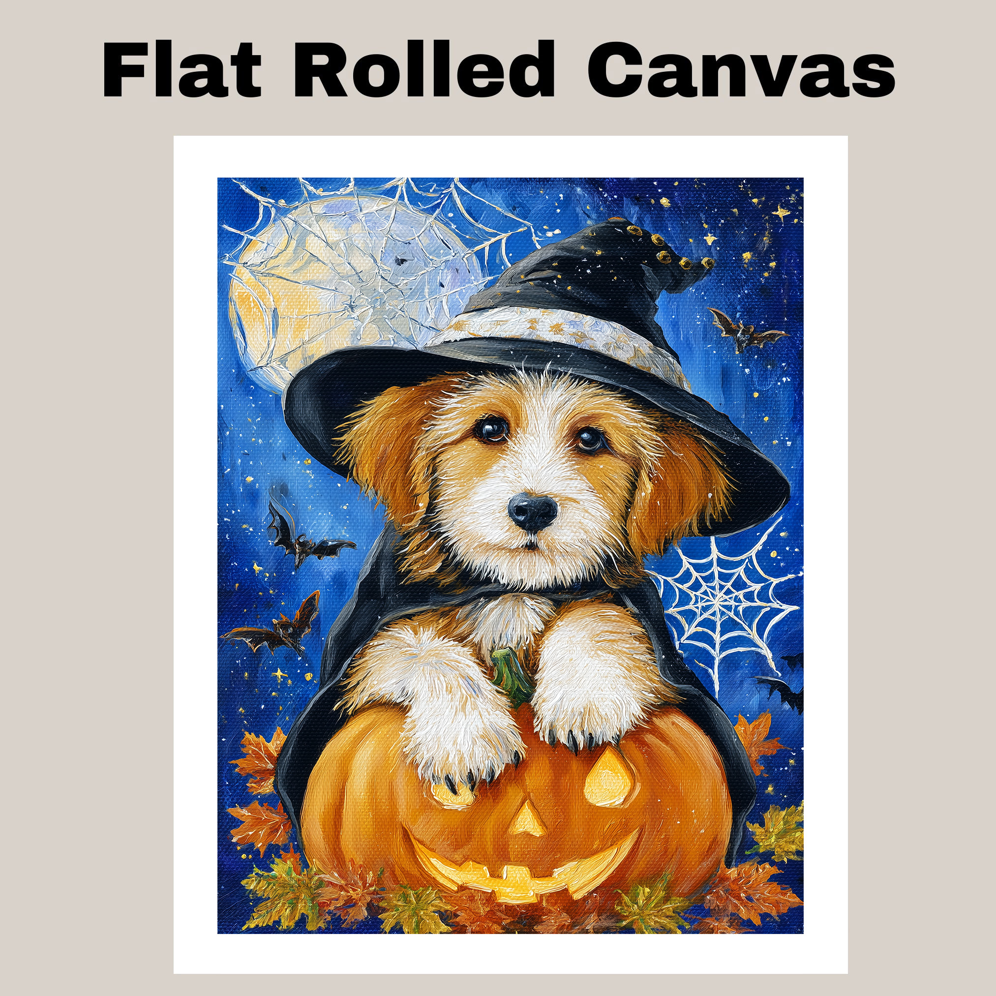 Halloween Terrier Dog Canvas Autumn Wall Art with Cobweb Pet Themed Decoratio