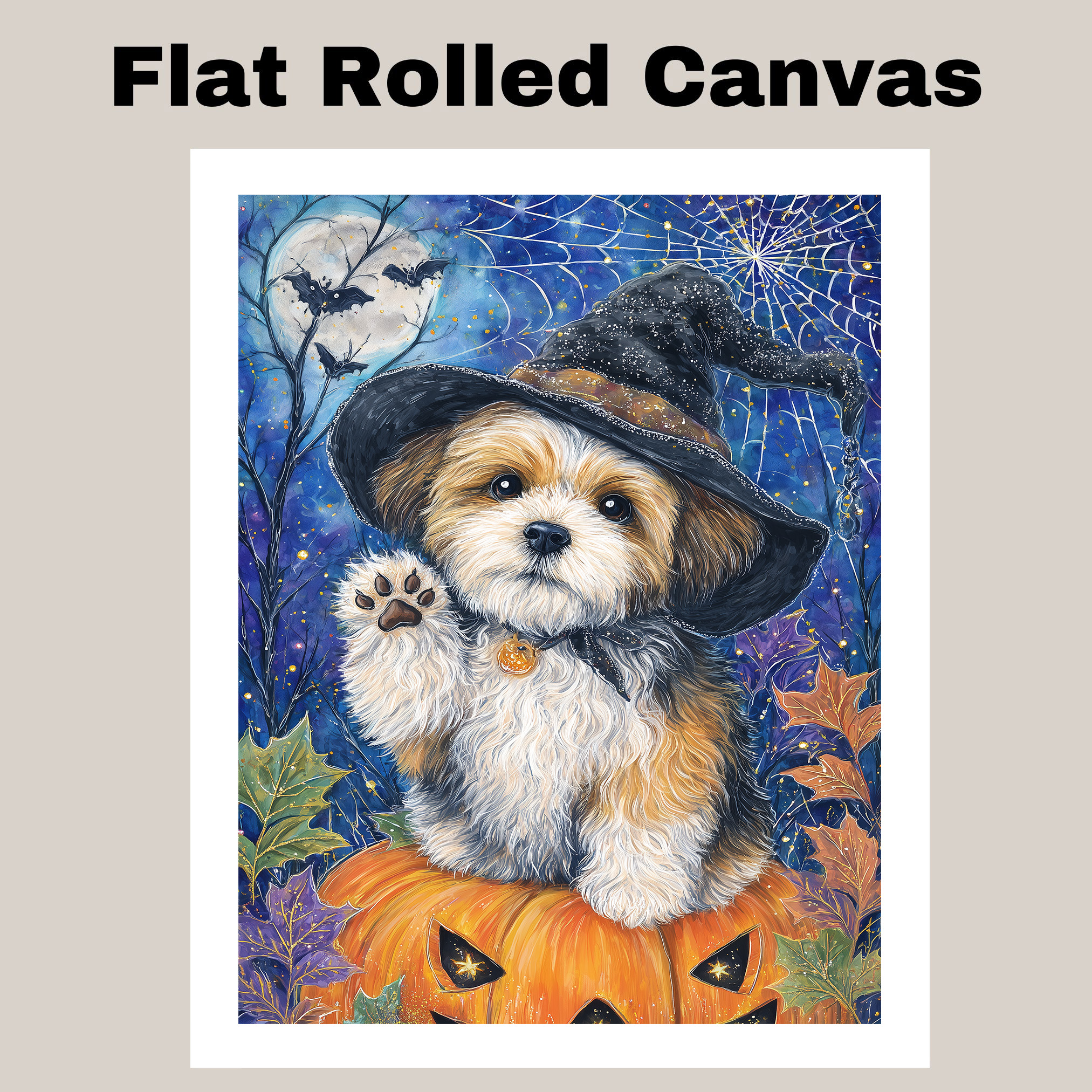 Shih Tzu Perro Espeluznante Murciélago Pintura Obra de Arte para Halloween Decoración de Pared para Granja - Imagen 12 de 13