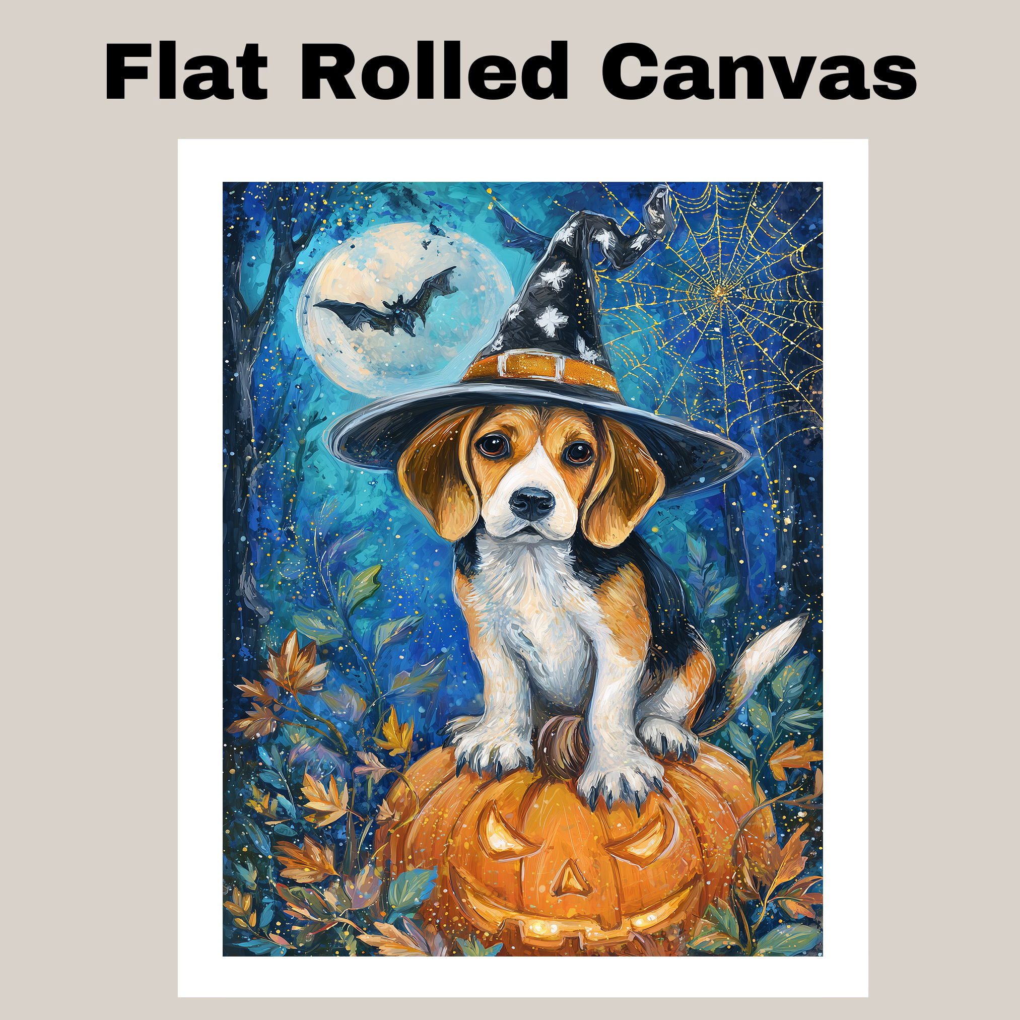 Treeing Walking Coonhound Dog Moon Spiders Web Halloween Canvas Art for Mom’s