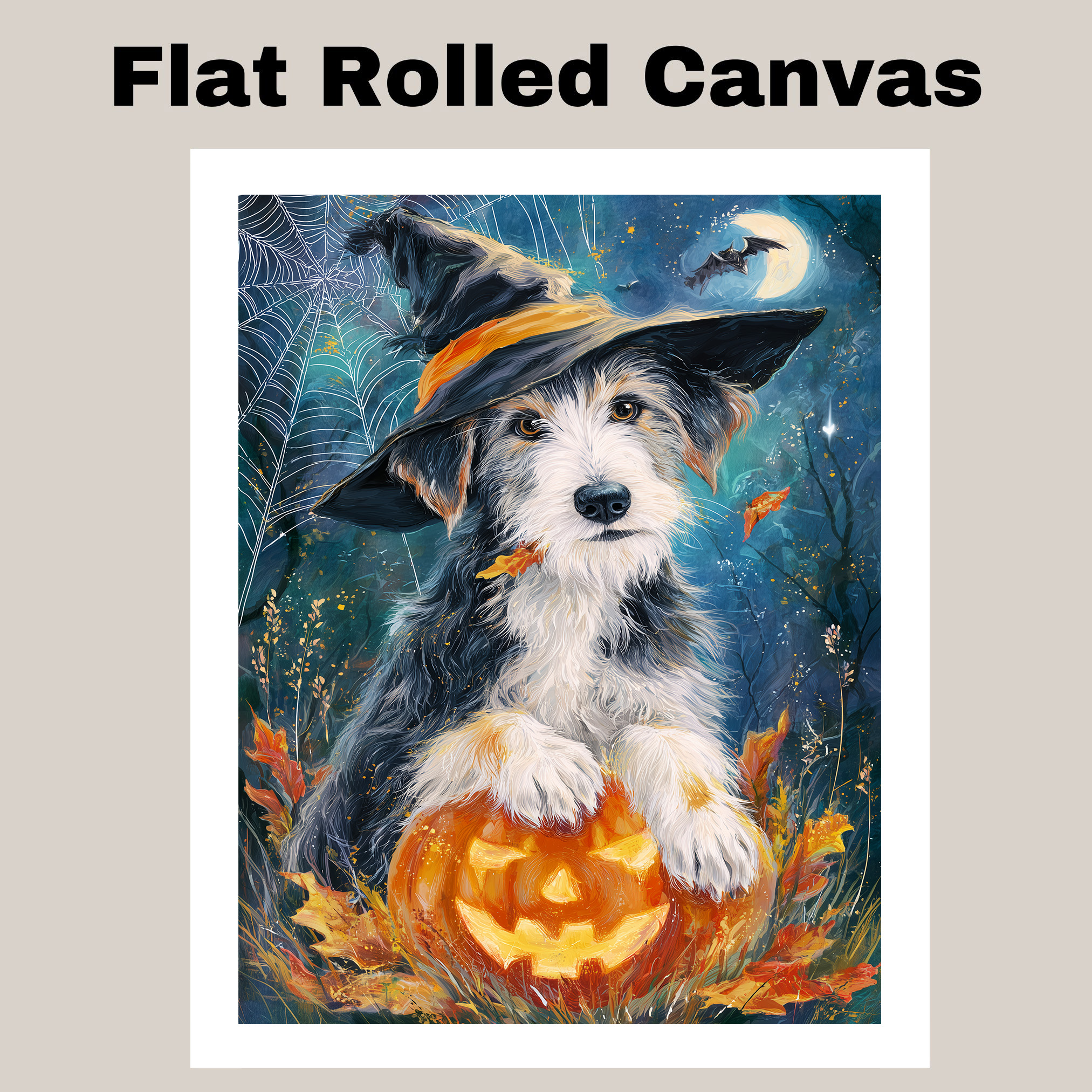 Wolfhound Dog Halloween Bathroom Home Decor Art Horror Bat Spider Web Canvas