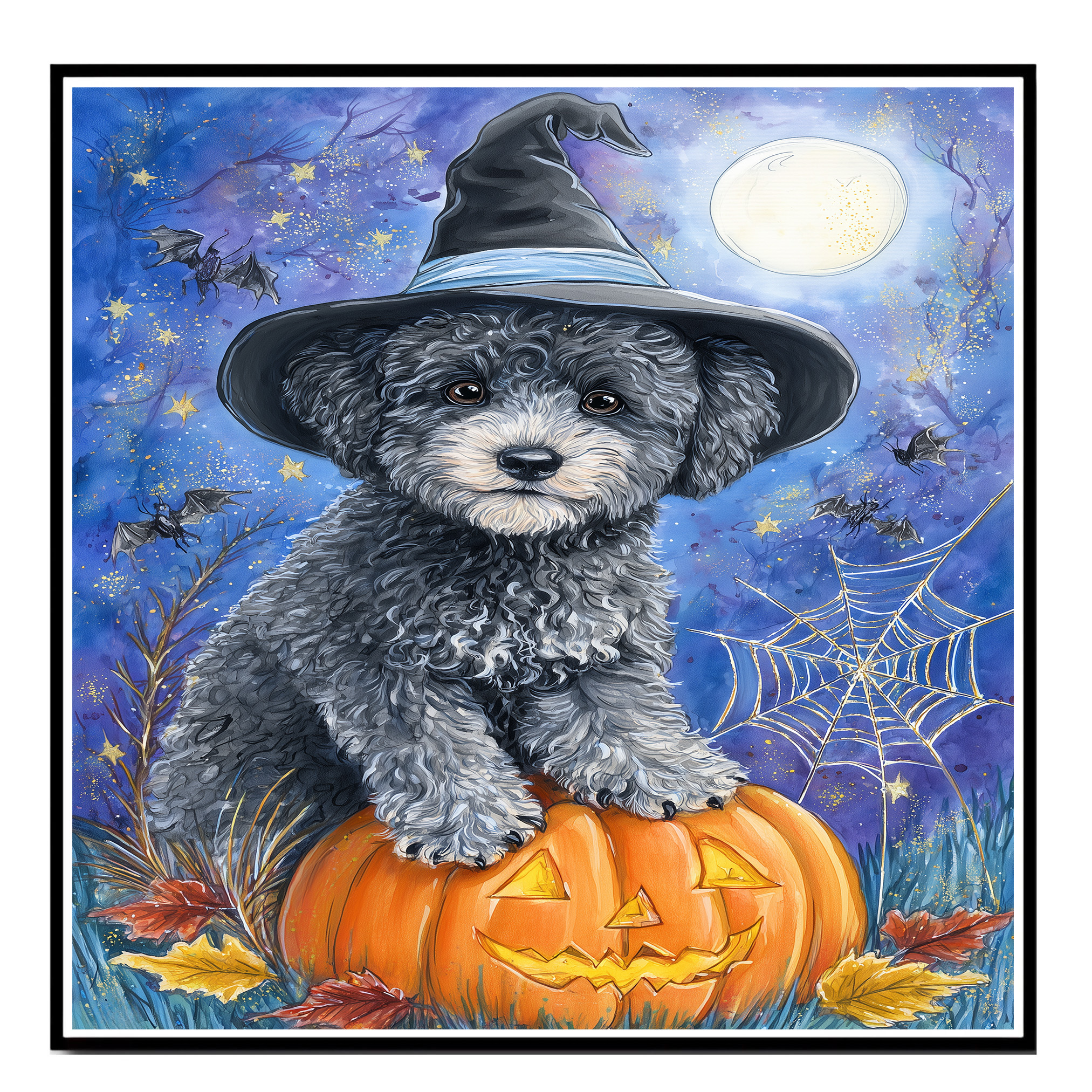 Poodle Puppy Canvas Wall Art Halloween Dog Lover Gift for Home Living Room Decor - Picture 9 of 13