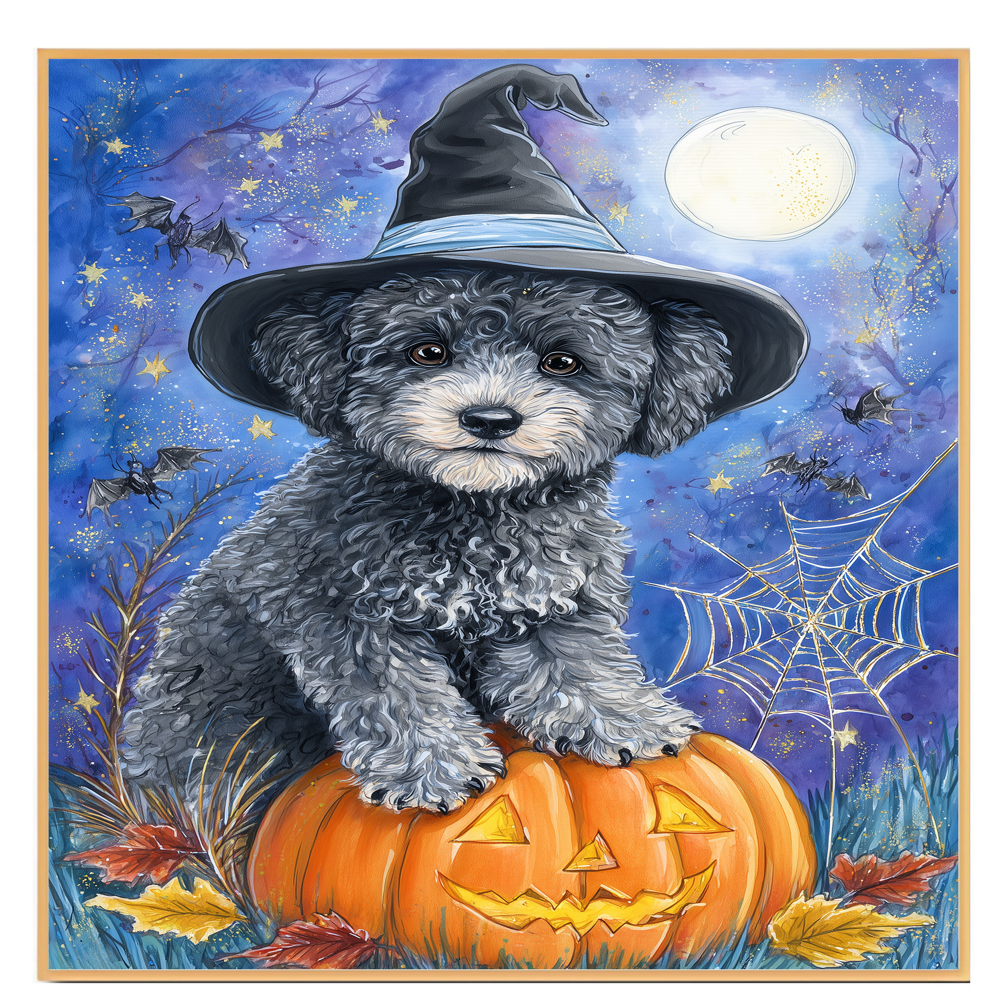 Poodle Puppy Canvas Wall Art Halloween Dog Lover Gift for Home Living Room Decor - Picture 11 of 13