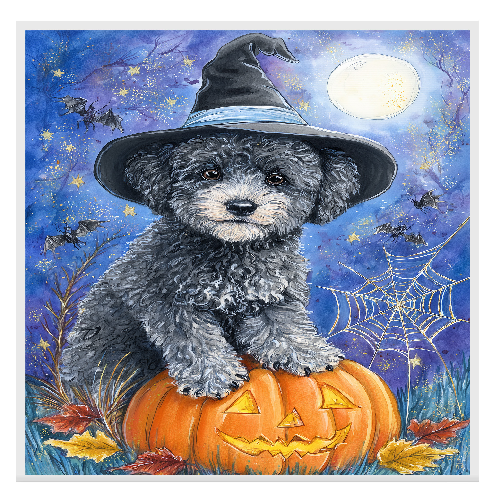 Poodle Puppy Canvas Wall Art Halloween Dog Lover Gift for Home Living Room Decor - Picture 10 of 13