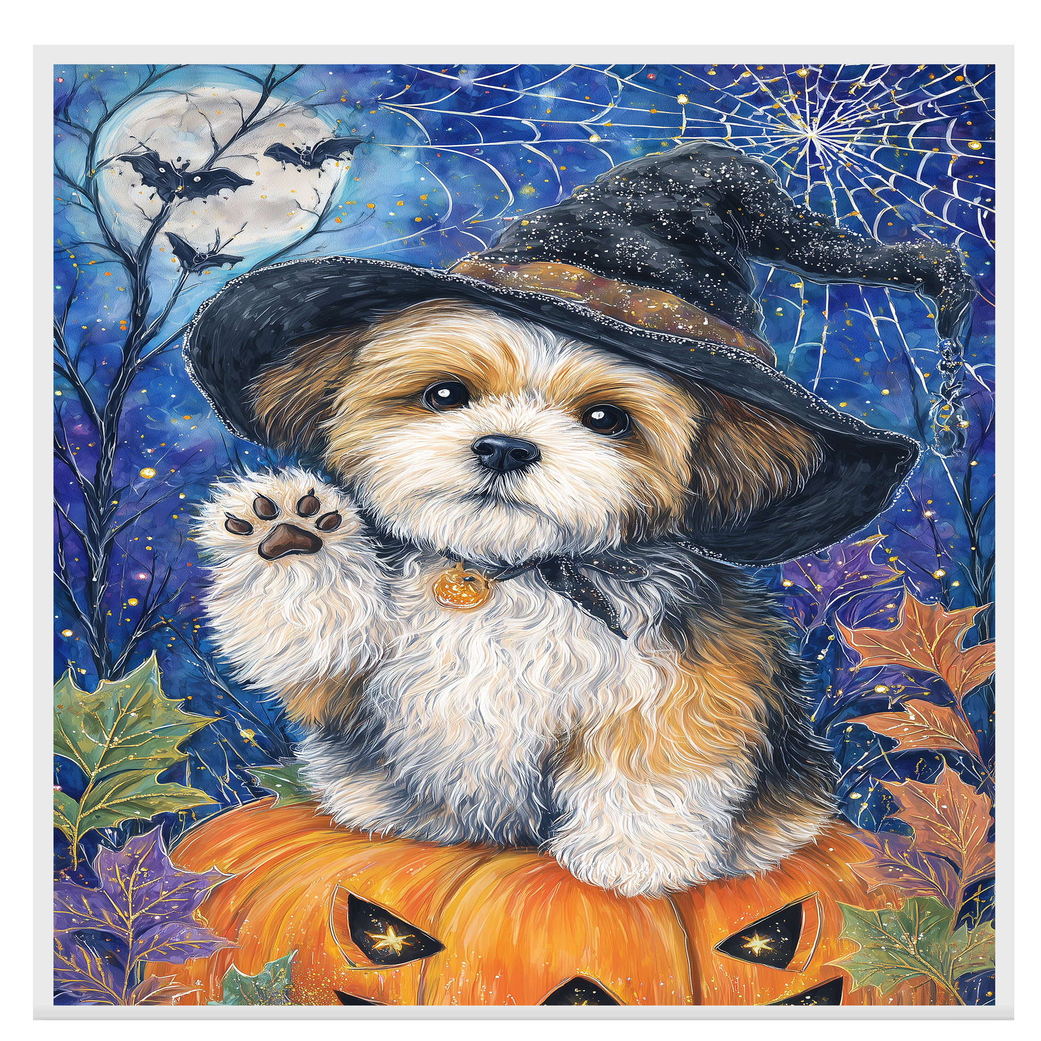 Shih Tzu Perro Espeluznante Murciélago Pintura Obra de Arte para Halloween Decoración de Pared para Granja - Imagen 10 de 13