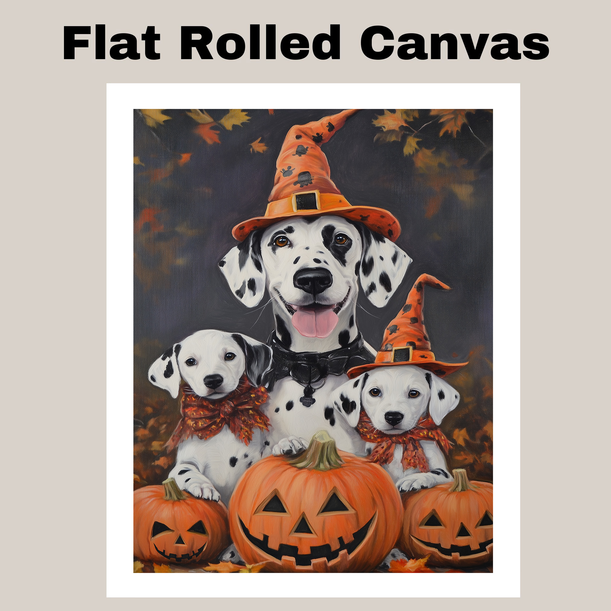 Dalmatian Halloween Canvas Wall Art Witch Hat Pumpkin Rustic Fall Home Decor