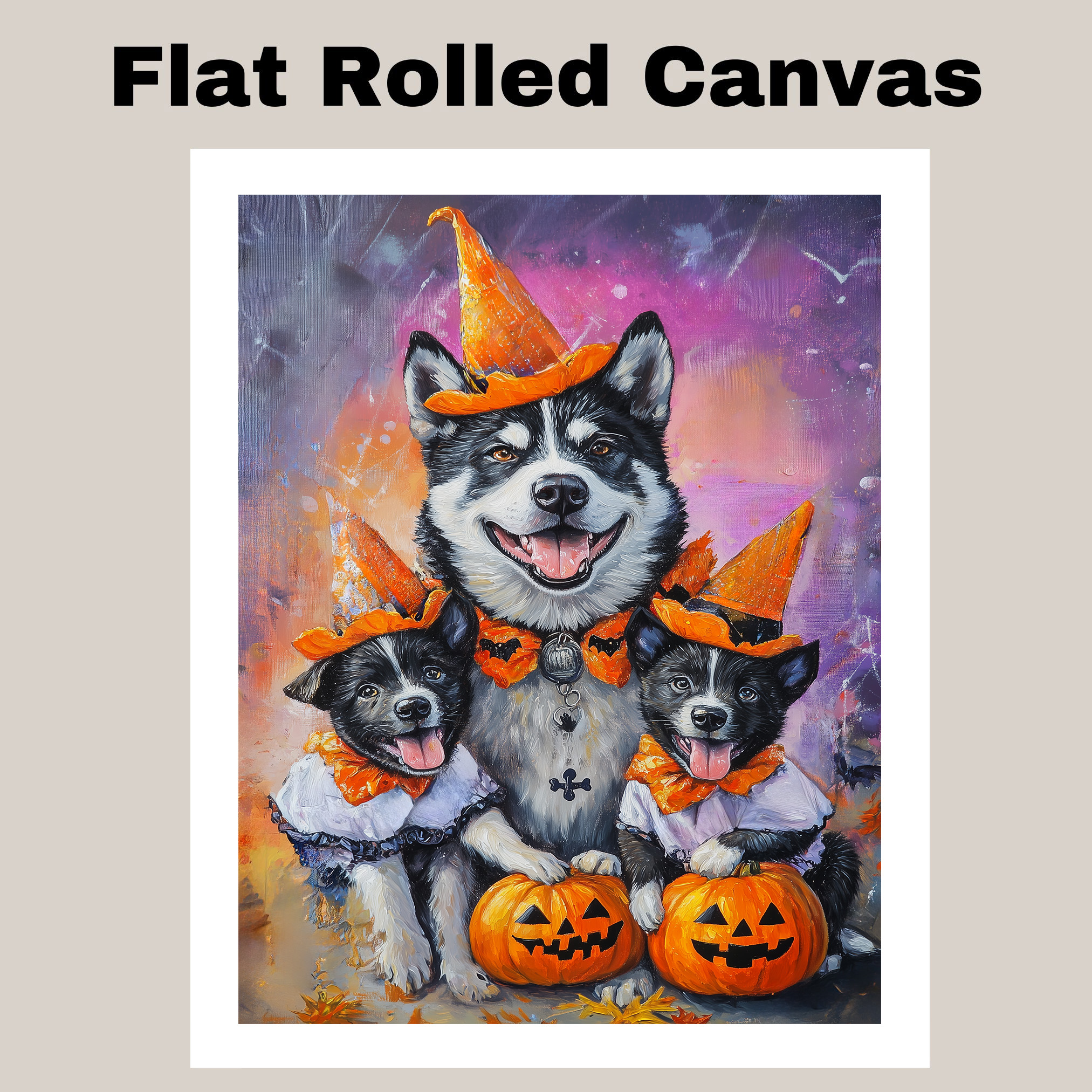Halloween Akita Dog Witch Hat Canvas Wall Art Fall Farmhouse Rustic Home Decor