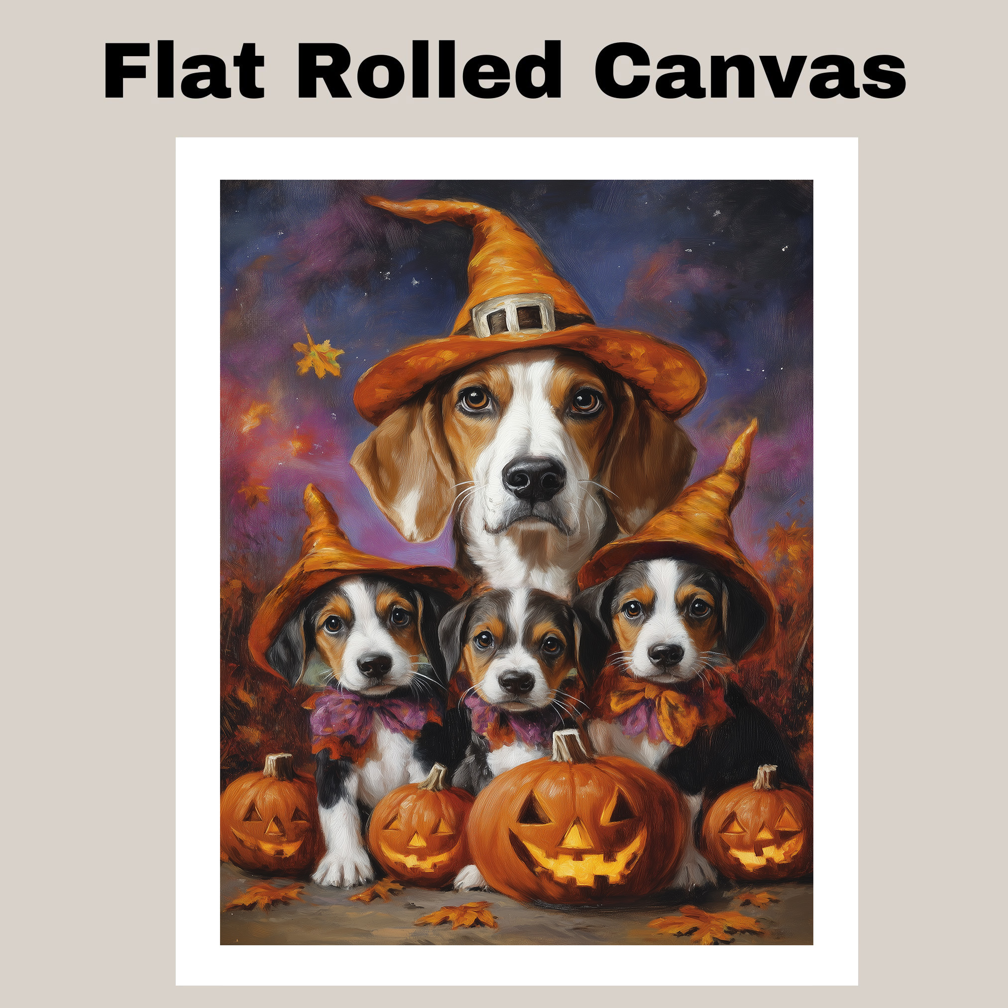 Halloween Foxhound Dog Witch Wall Art Fall Farmhouse Living Room Decor Canvas