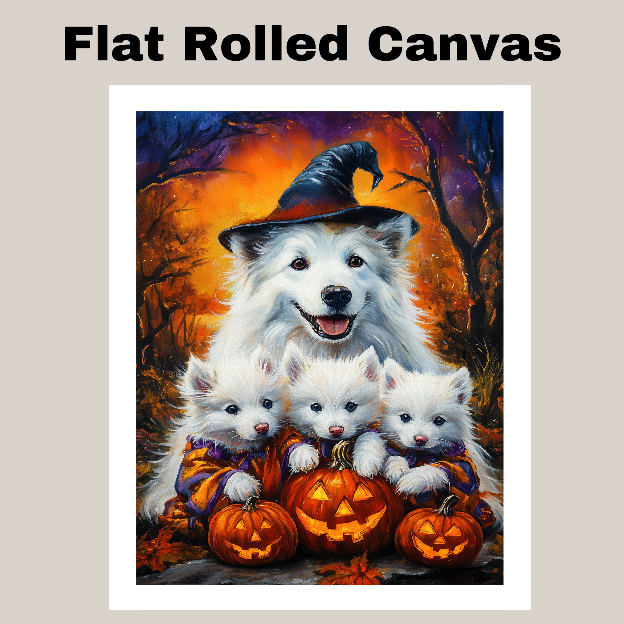 Halloween American Eskimo Dog Canvas Wall Art Fall Thanksgiving Home Decor