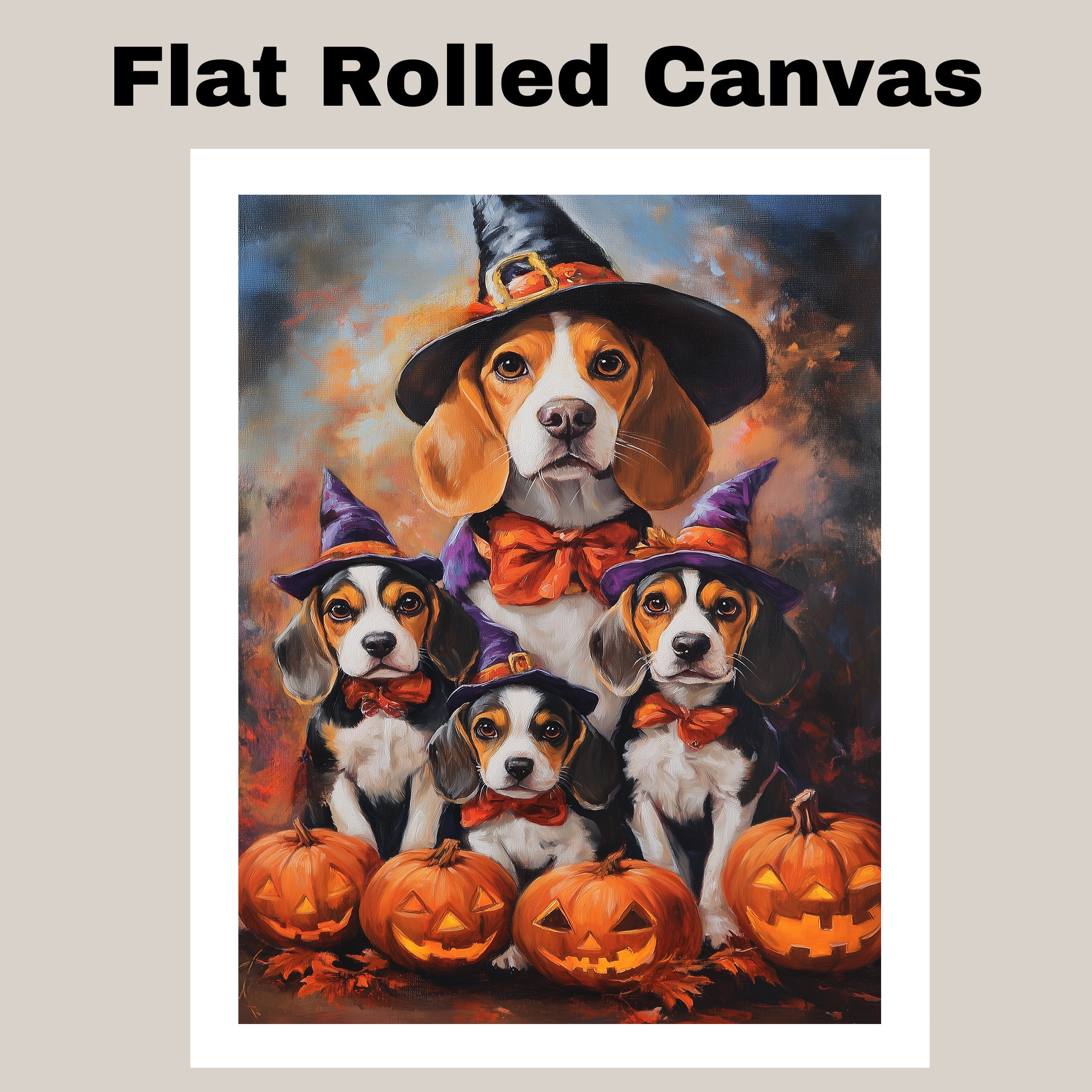 Halloween Beagle Witch Hat Dog Canvas Art Autumn Rustic Farmhouse Home Decor