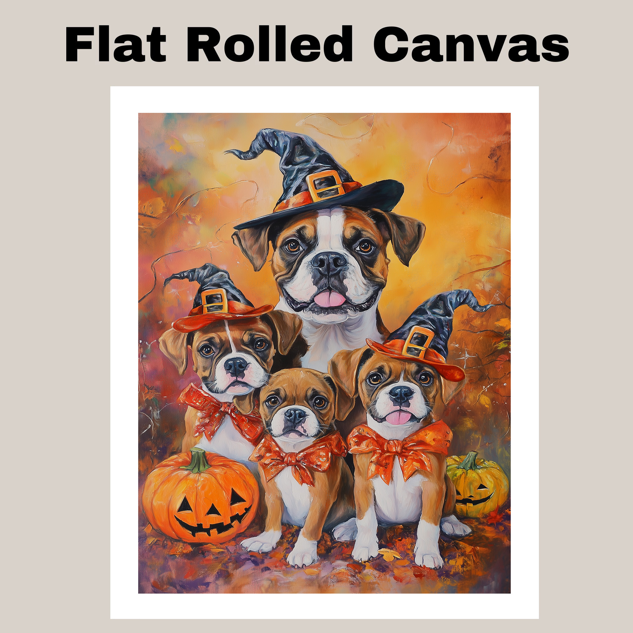 Halloween Boxer Dog Canvas Rustic Autumn Farmhouse Ready to Hang Wall Art Prints