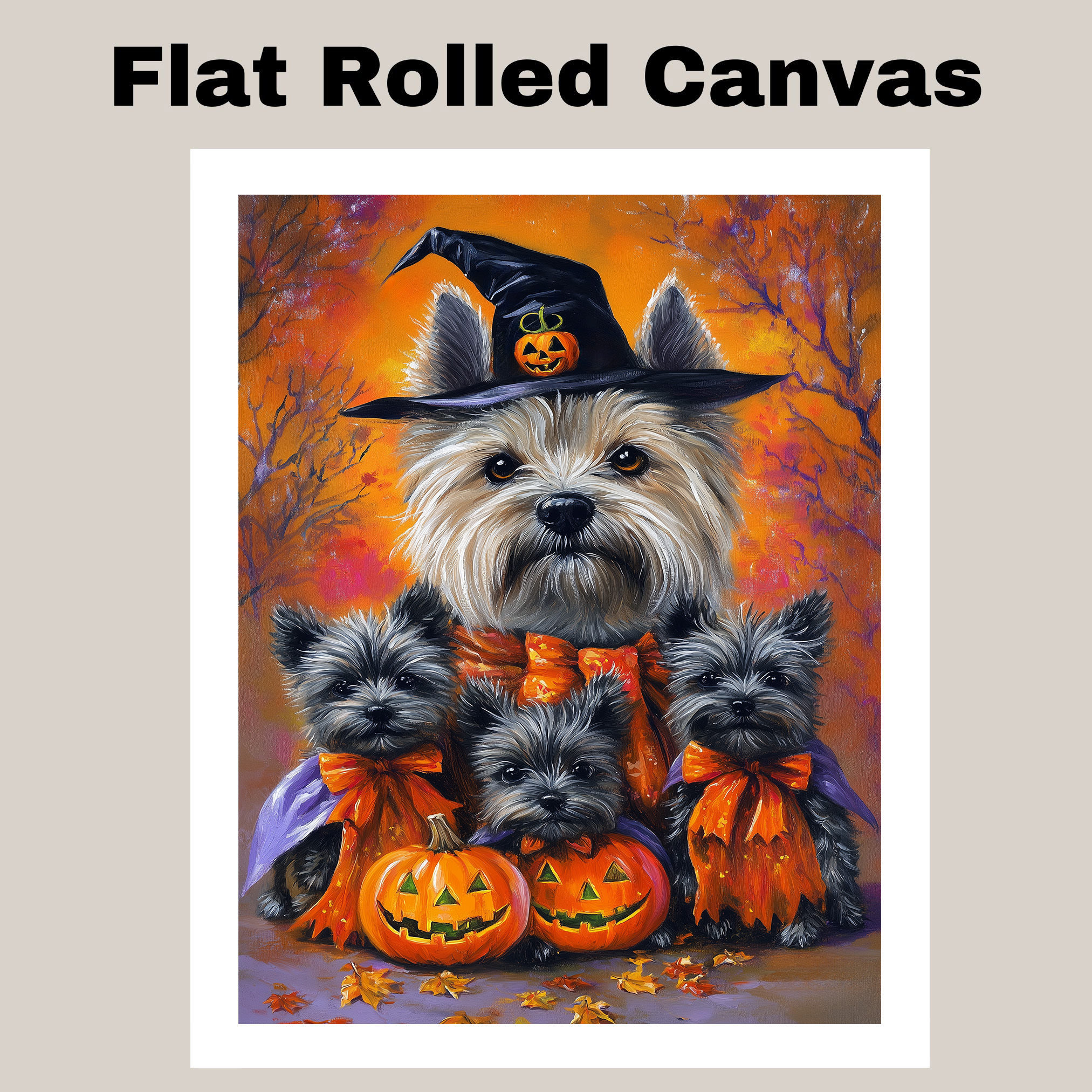 Halloween Cairn Terrier Dog Canvas Rustic Autumn Living Room Entryway Decor Art