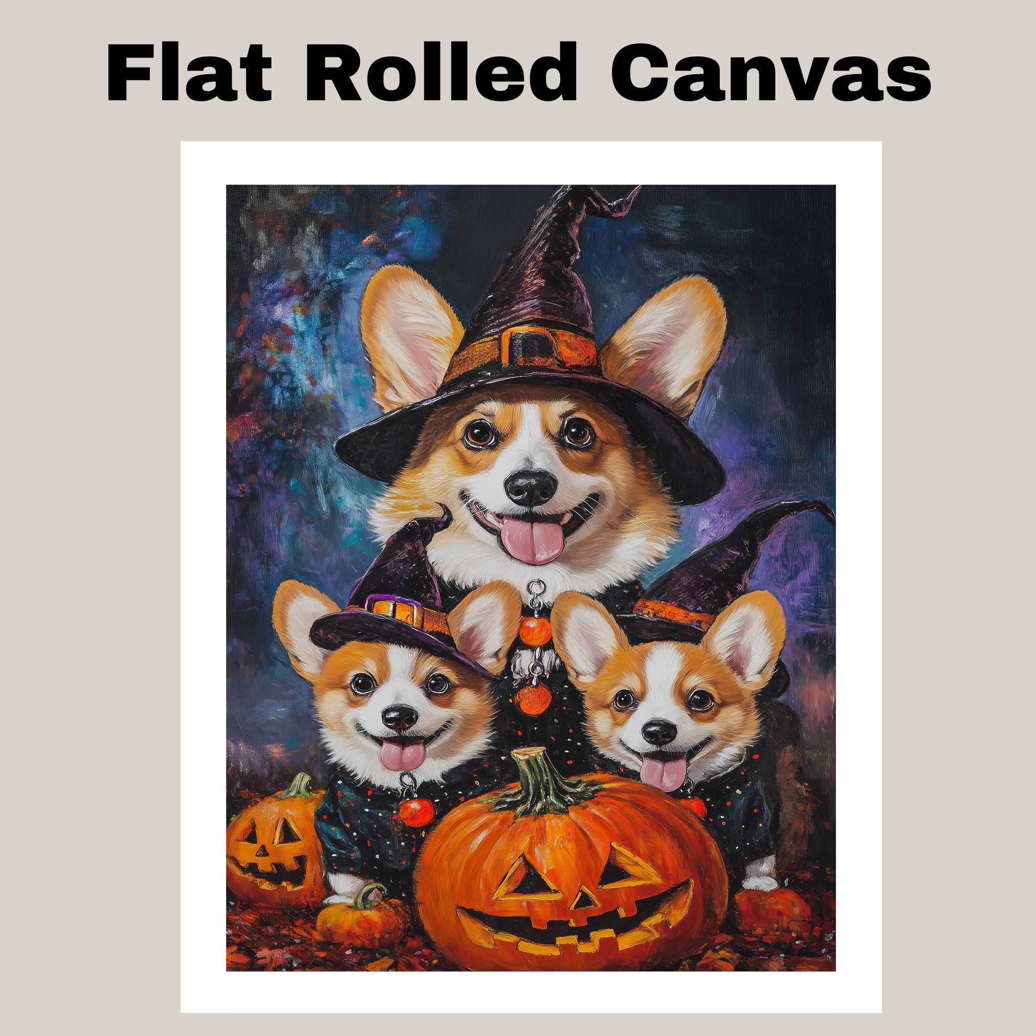 Halloween Corgi Dog Canvas Wall Art Rustic Autumn Farmhouse Home Decor Gift
