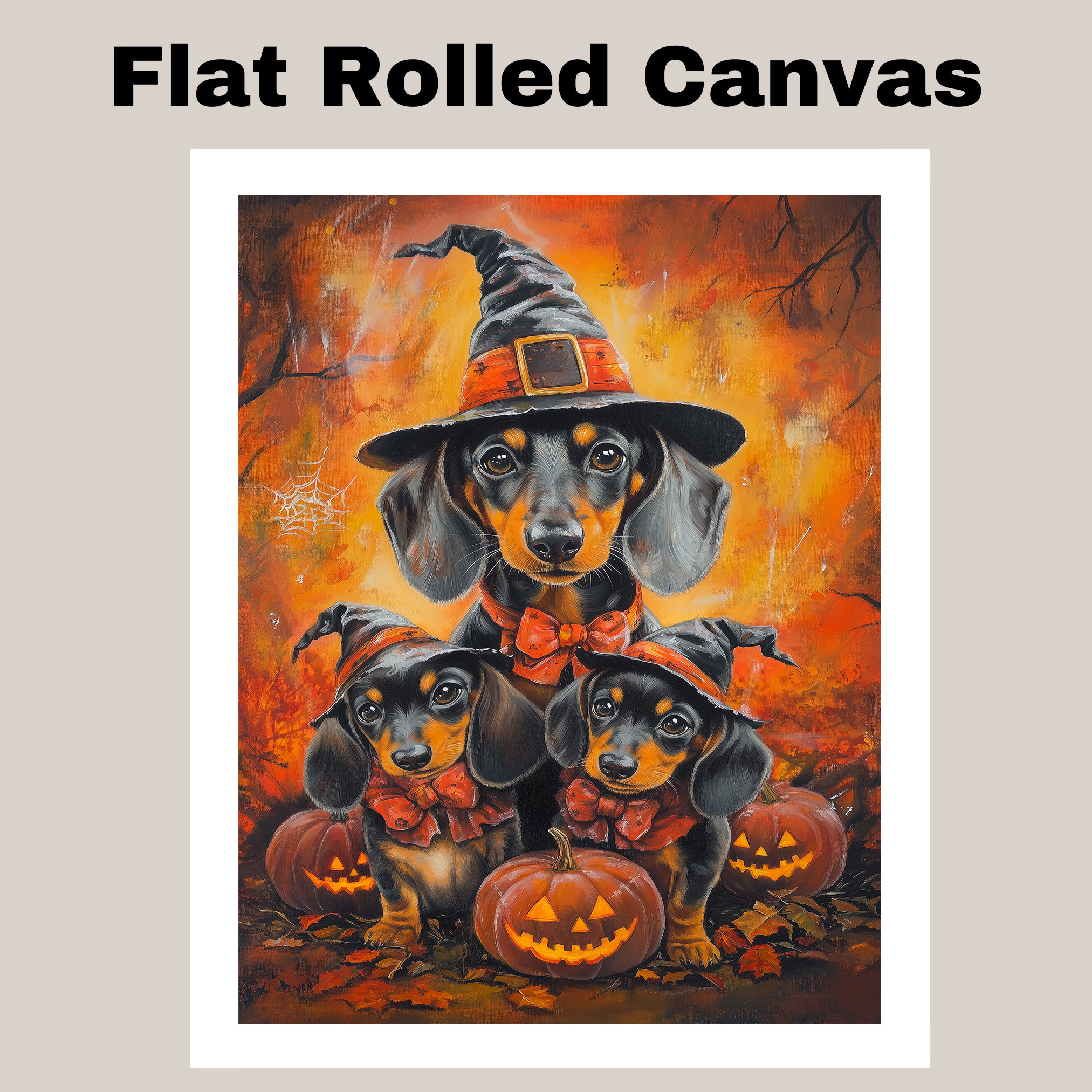 Dachshund Halloween Canvas Wall Art Witch Hat Pumpkin Fall Thanksgiving Decor
