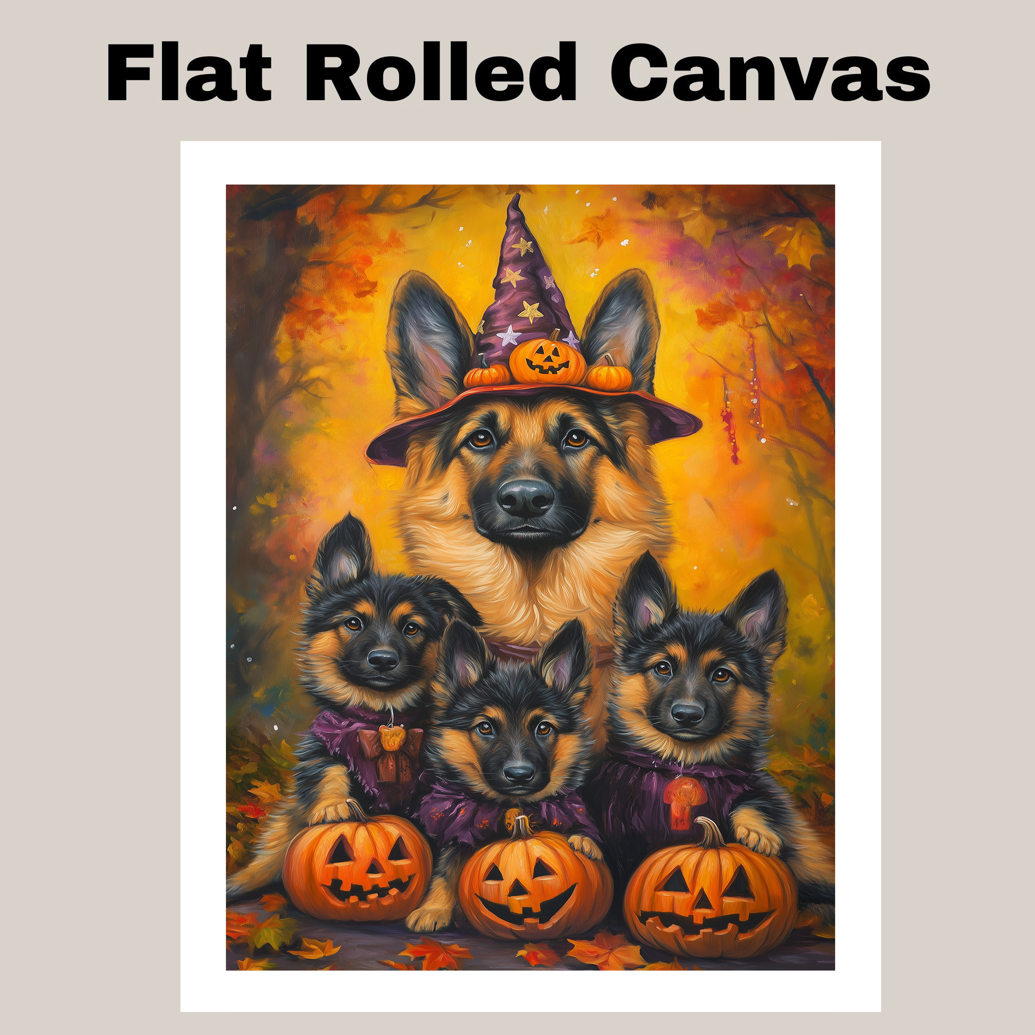 Halloween German Shepherd Dog Canvas Wall Art Rustic Fall Farmhouse Decor Gift