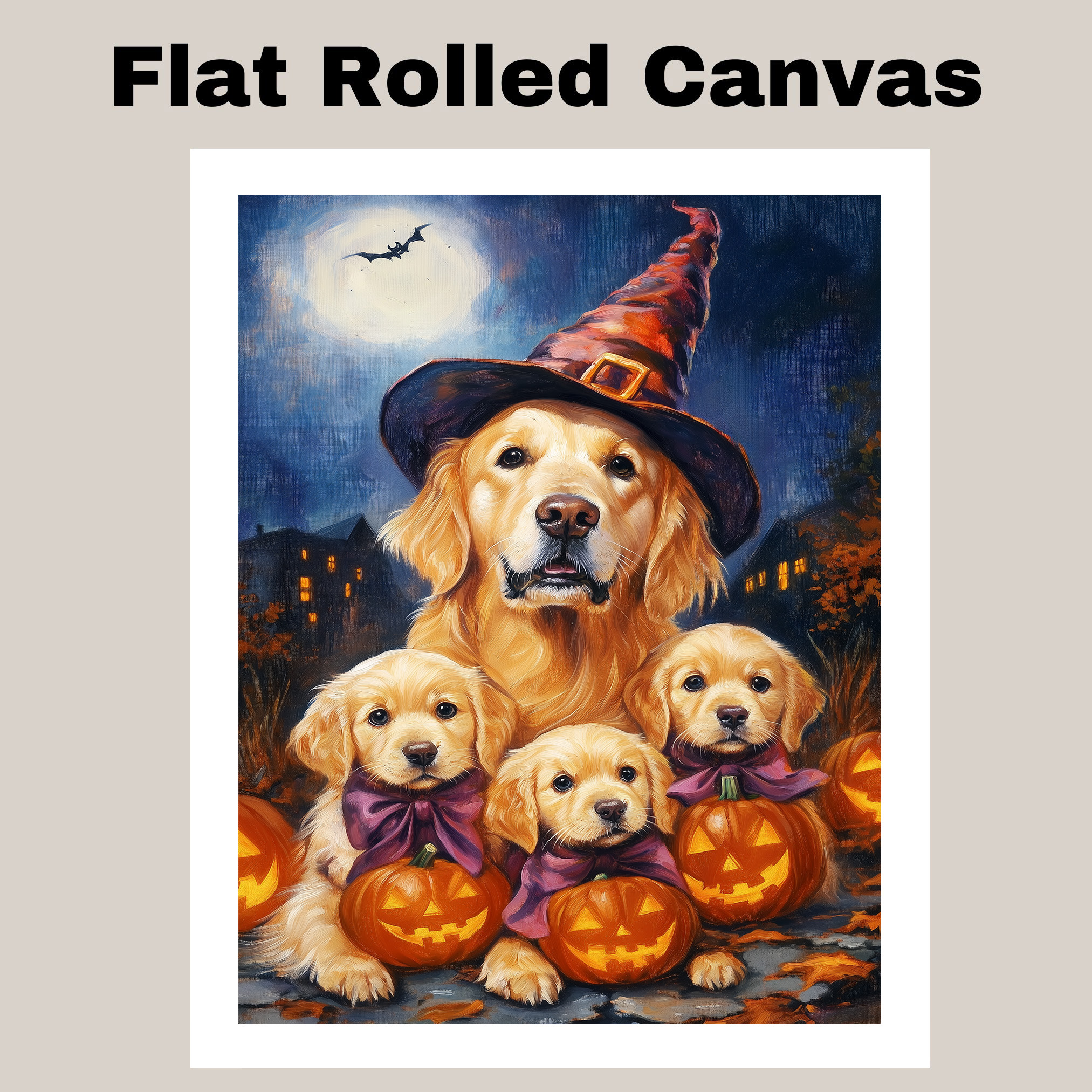Halloween Golden Retriever Dog Canvas Wall Art Rustic Fall Farmhouse Home Decor