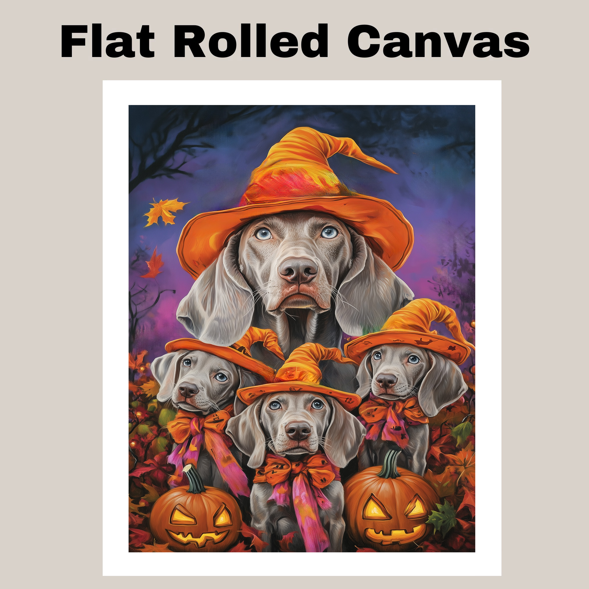 Halloween Weimaraner Dog Wall Art Pumpkins Witch Hat Home Decor for Dog Lovers