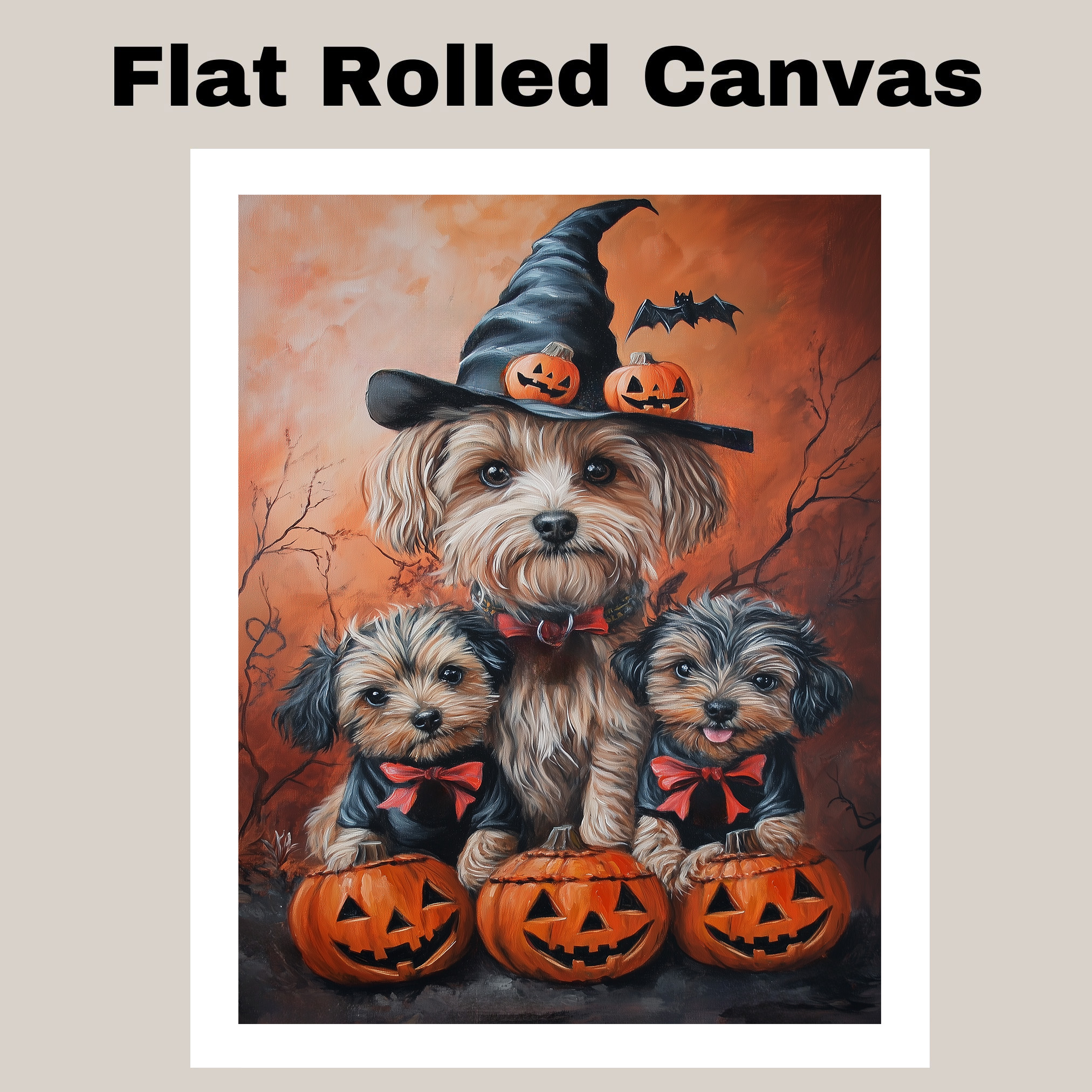 Yorkipoo Dog Halloween Farmhouse Decor Pumpkins Witch Hat Bats Autumn Wall Art