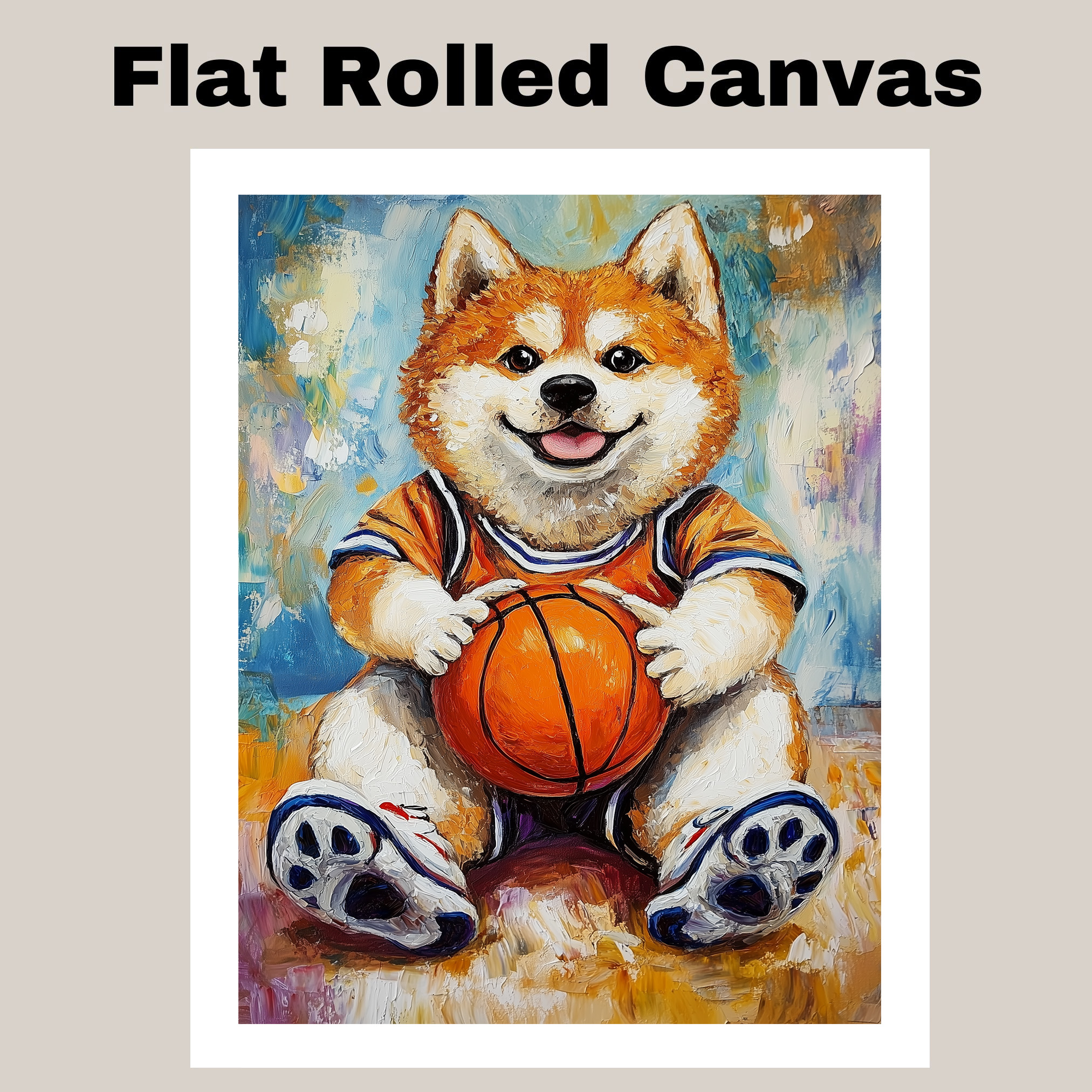Akita Basketball Wall Art Sports Dog Canvas Print Game Room Boys Bedroom