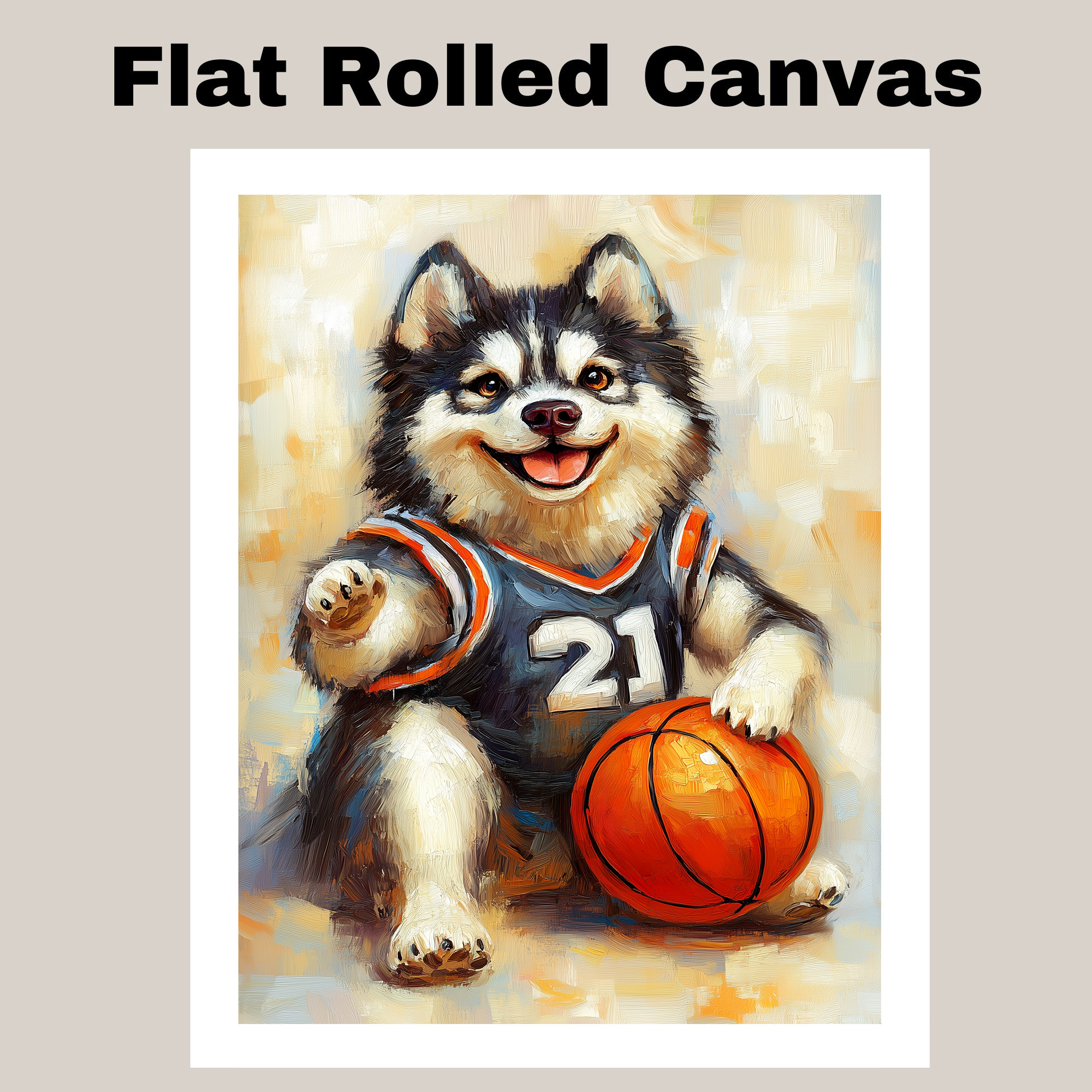 Alaskan Malamute Basketball Wall Art Sports Dog Canvas Print Game Room Decor