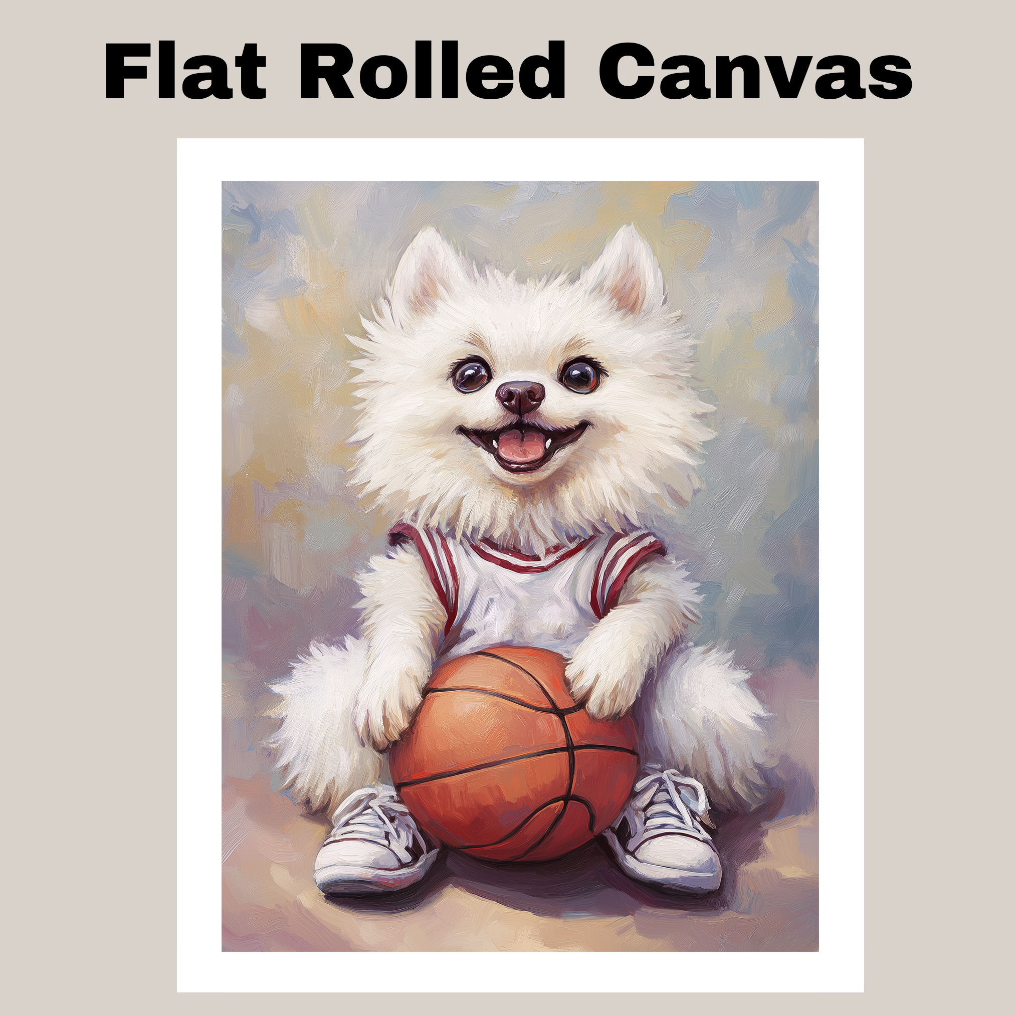 American Eskimo Dog Basketball Wall Art Sports Dog Canvas Print Game Room