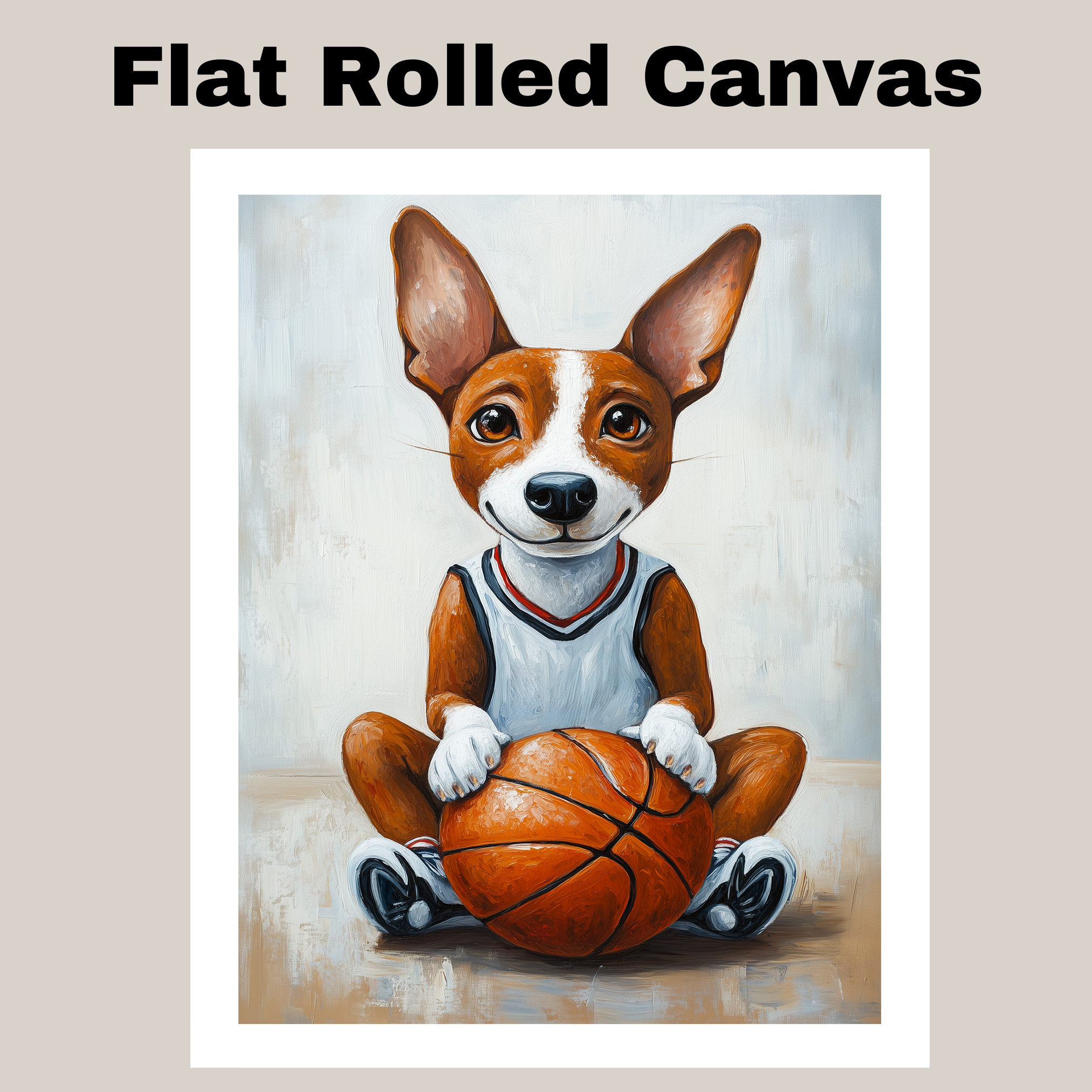 Basenji Basketball Wall Art Sports Dog Canvas Print Boys Bedroom Game Room