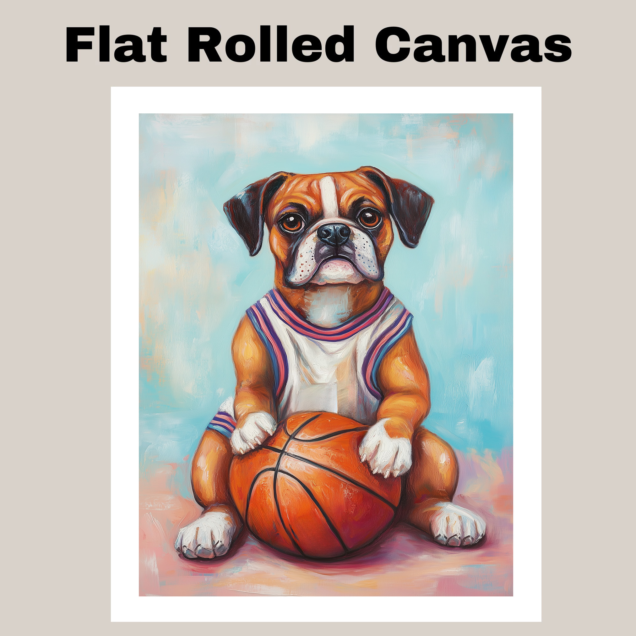 Boxer Dog Basketball Wall Art Sports Canvas Print Boys Room Game Room