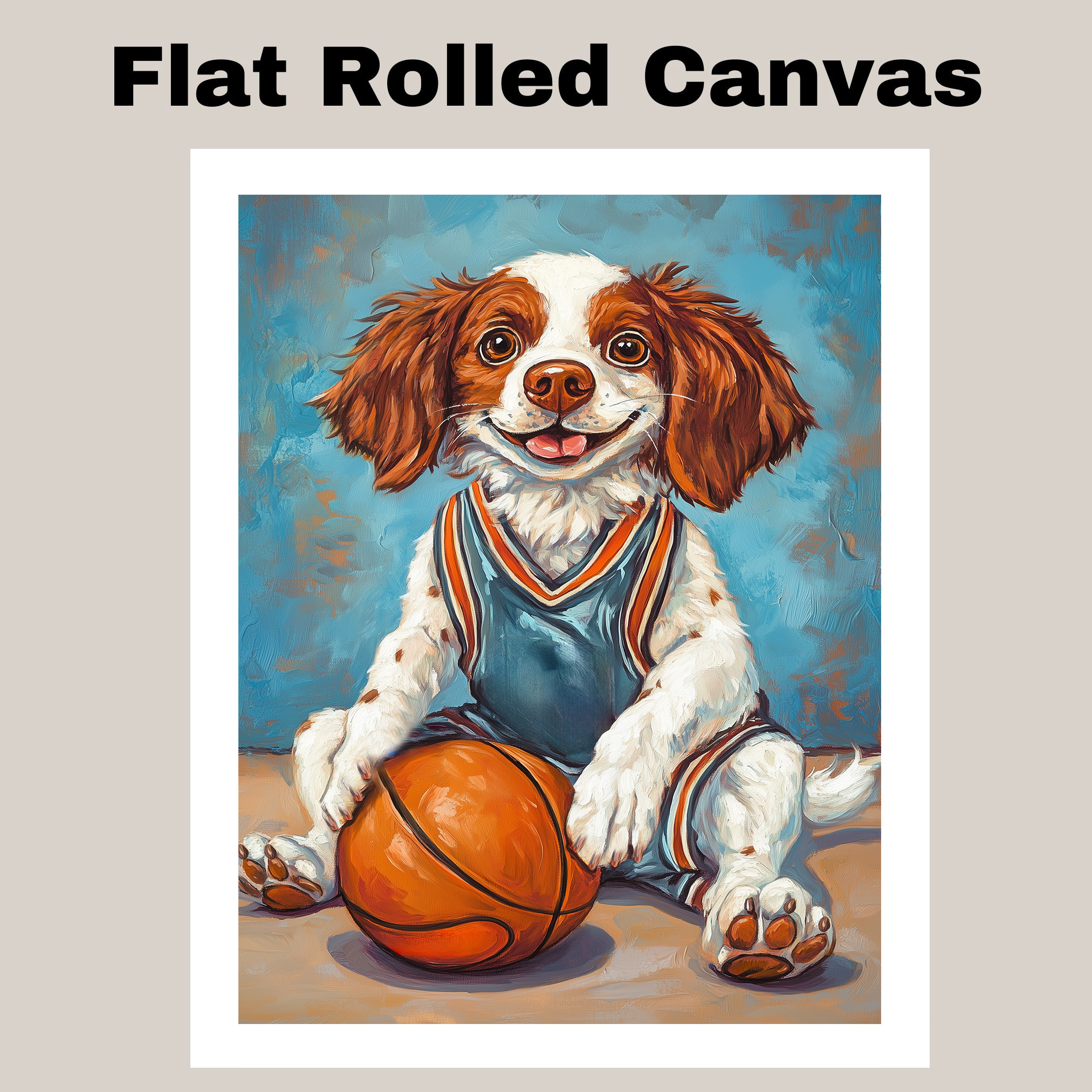 Brittany Spaniel Basketball Wall Art Sports Dog Canvas Print Kids Game Room