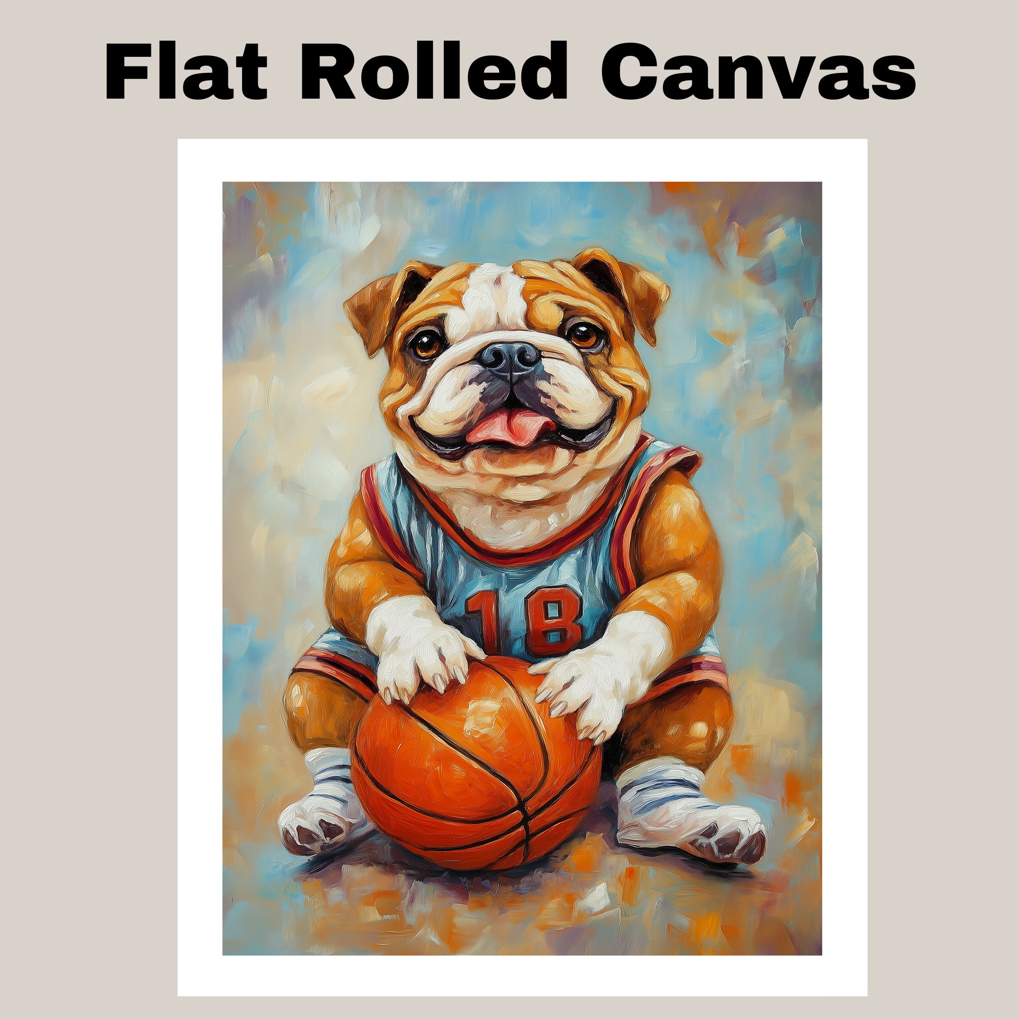 Bulldog Basketball Wall Art Sports Decor Canvas Framed Game Room Bedroom Gift