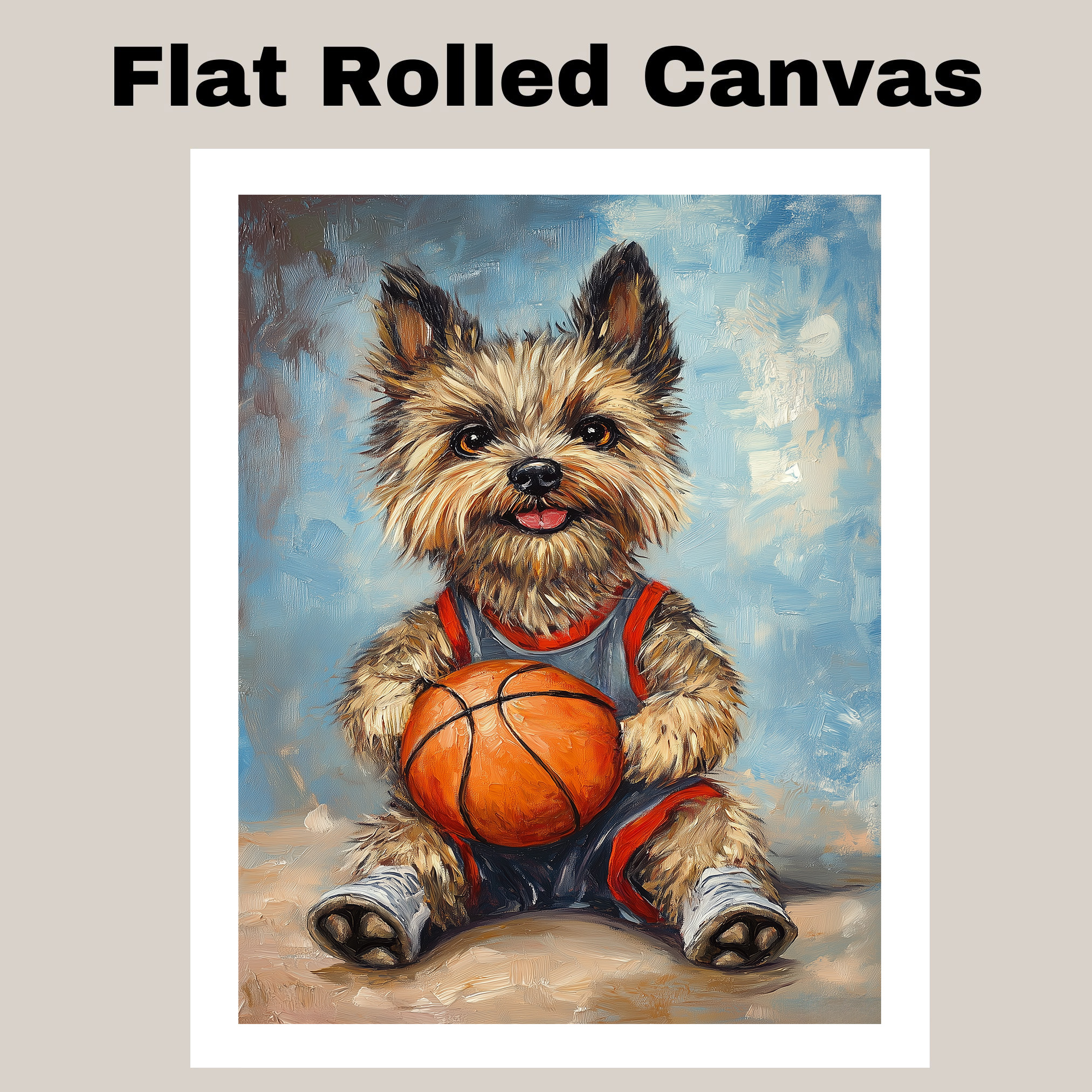Cairn Terrier Basketball Wall Art Sports Decor Canvas Framed Kids Room Gift