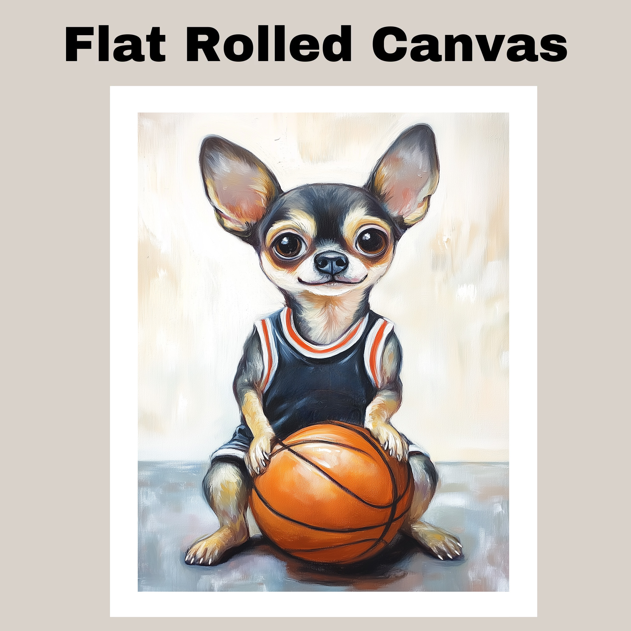 Chihuahua Basketball Wall Art Sports Decor Canvas Framed Kids Playroom Gift
