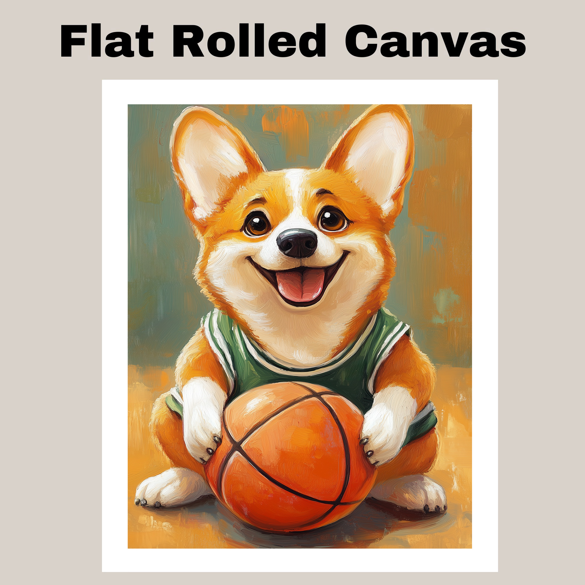 Corgi Basketball Wall Art Sports Decor Canvas Framed Boys Playroom Gift