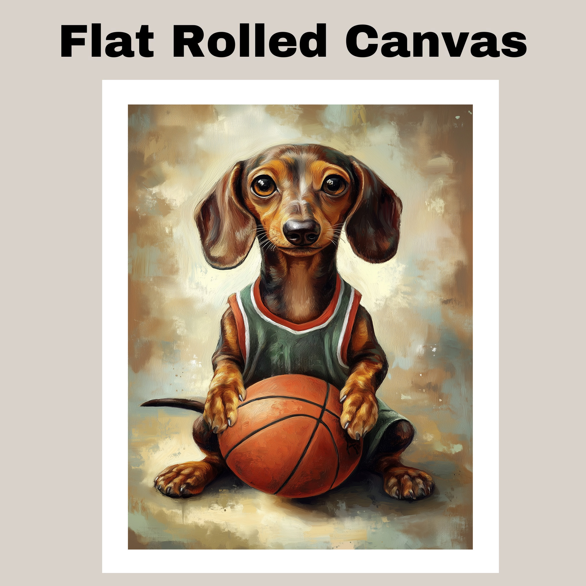 Dachshund Basketball Wall Art Sports Decor Canvas Framed Kids Playroom Gift