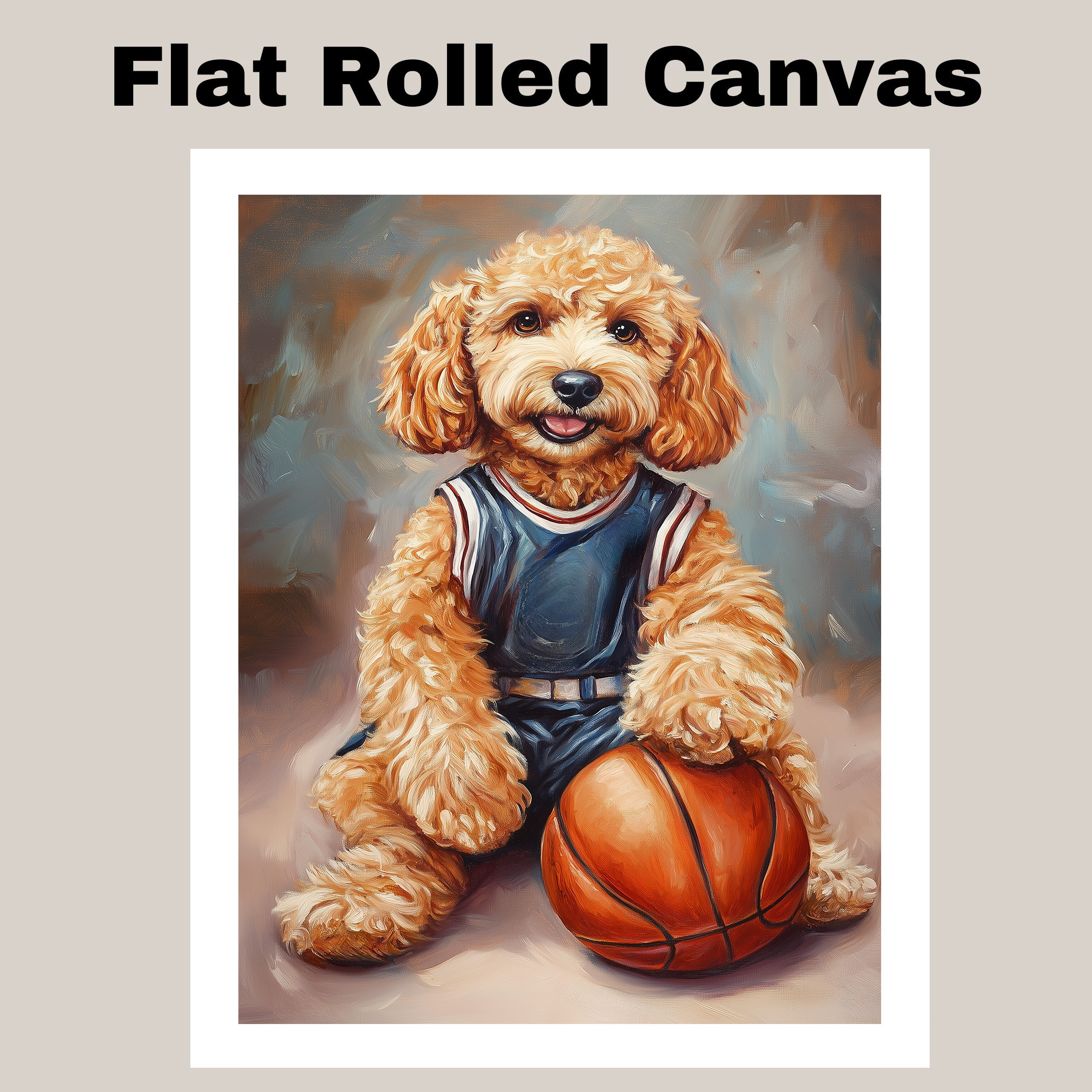 Goldendoodle Puppy Basketball Wall Art Sports Decor Canvas Framed Kids Gift