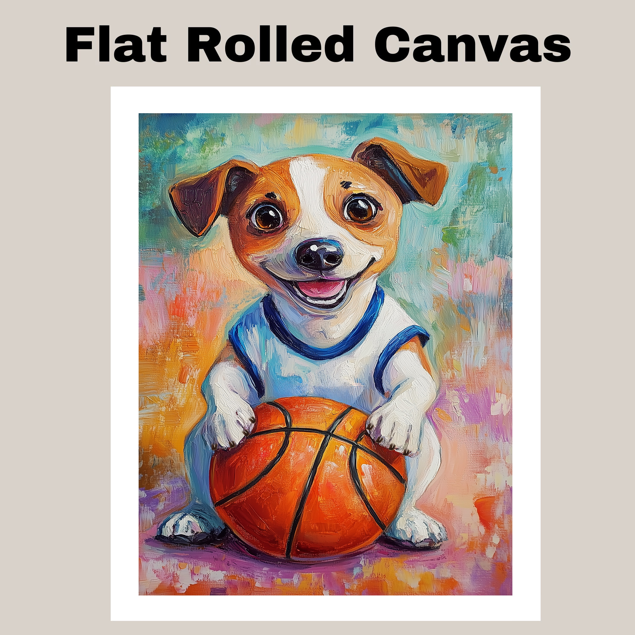 Jack Russell Terrier Basketball Wall Art Thick Canvas Sports Decor Kids Gift