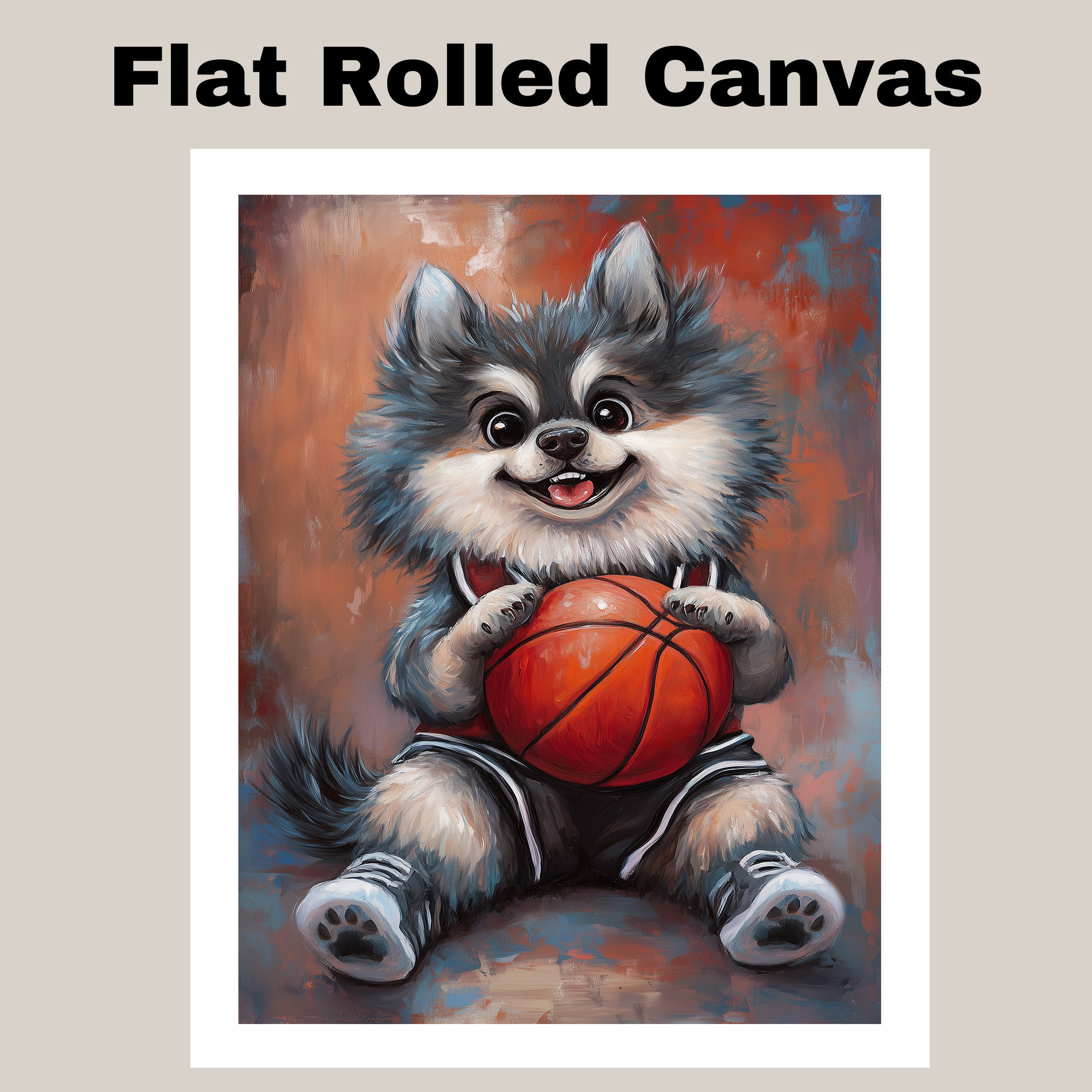 Keeshond Basketball Wall Art Thick Canvas Sports Decor Kids Bedroom Gift