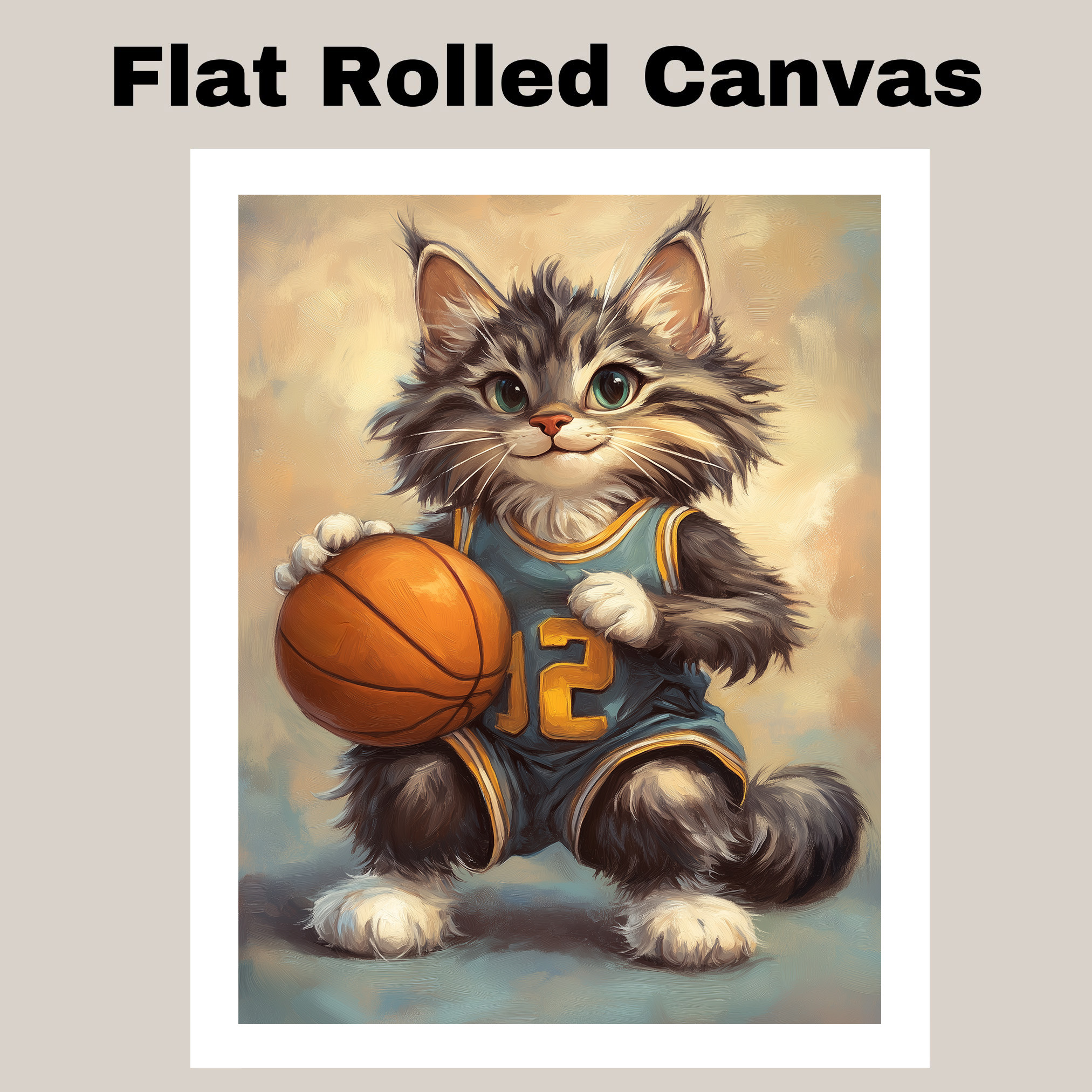 Maine Coon Cat Basketball Wall Art Thick Canvas Sports Decor Kids Teen Gift